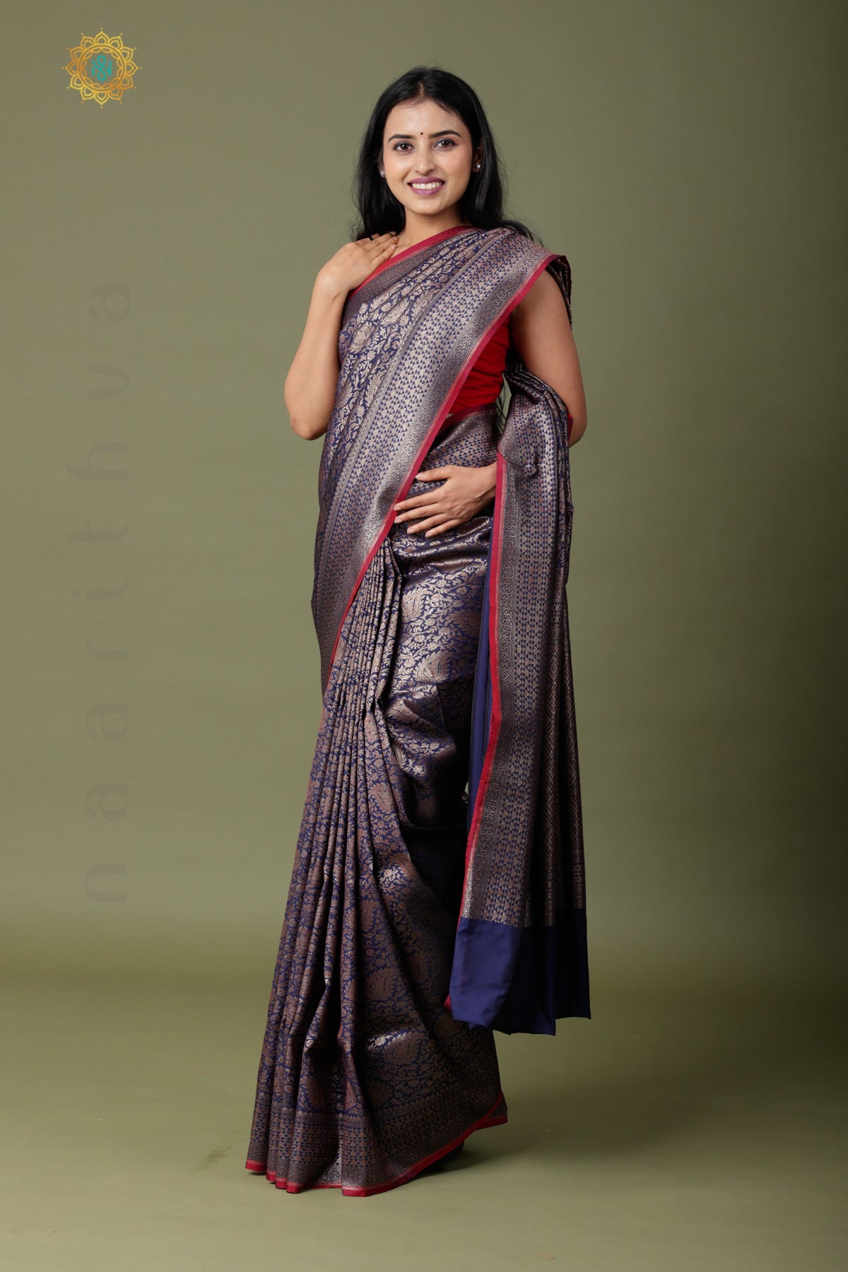 NAVY BLUE - SEMI KATAN SILK WITH ANTIQUE ZARI WEAVES