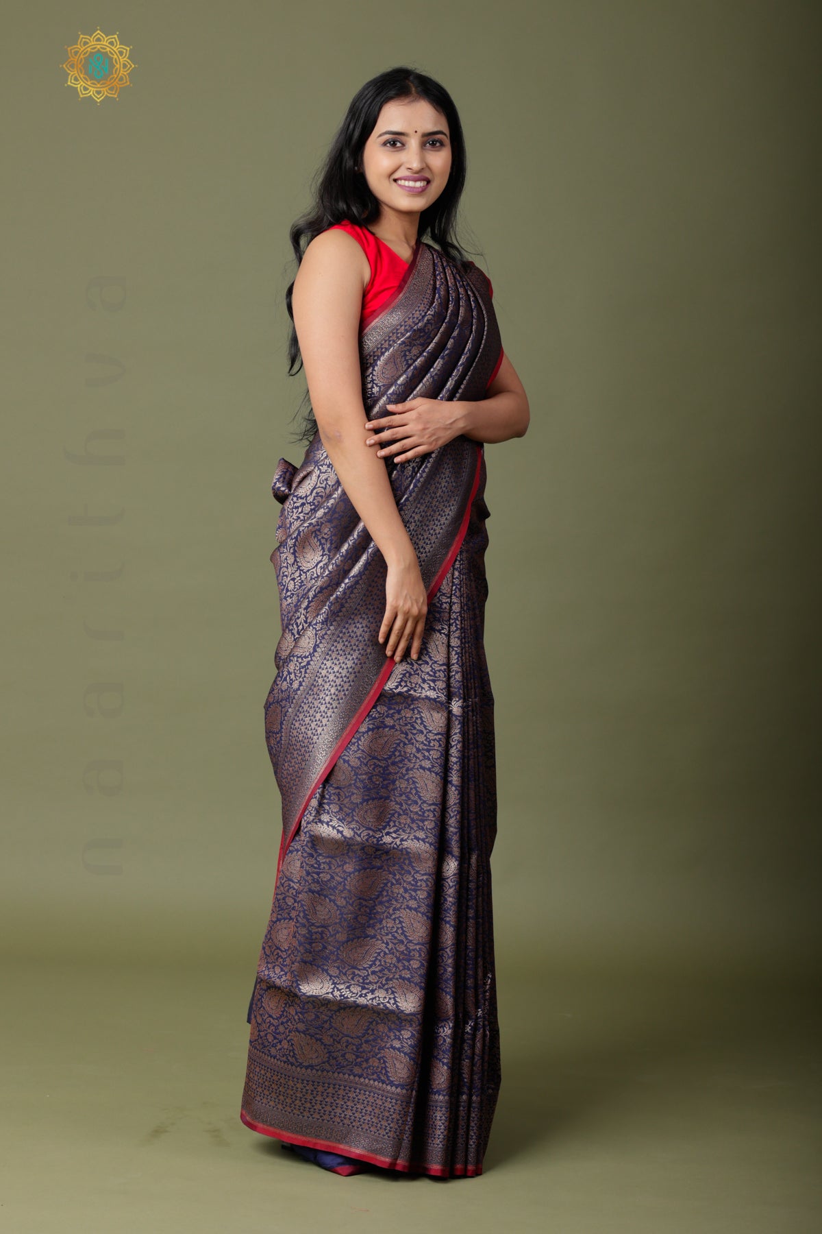 NAVY BLUE - SEMI KATAN SILK WITH ANTIQUE ZARI WEAVES