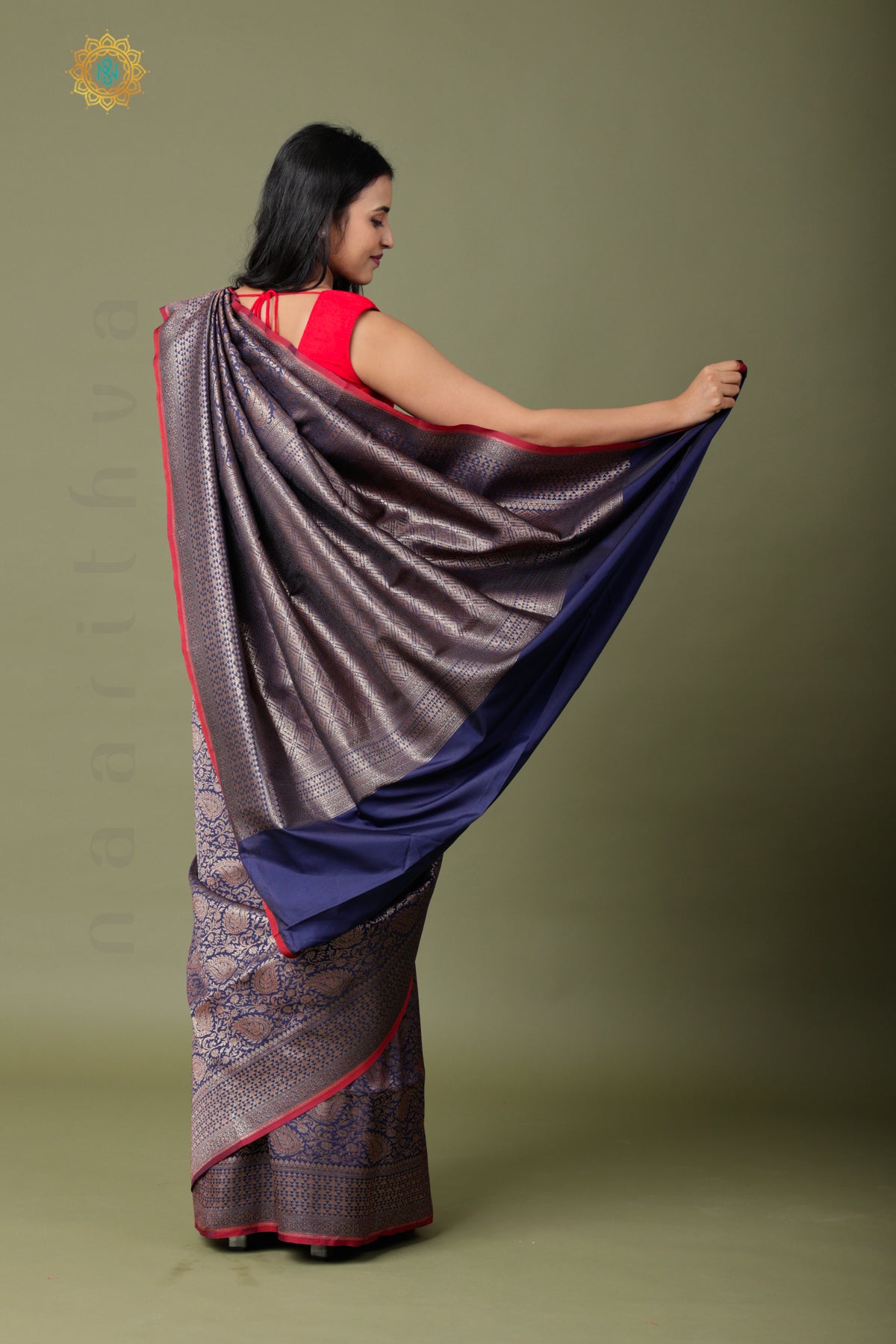 NAVY BLUE - SEMI KATAN SILK WITH ANTIQUE ZARI WEAVES