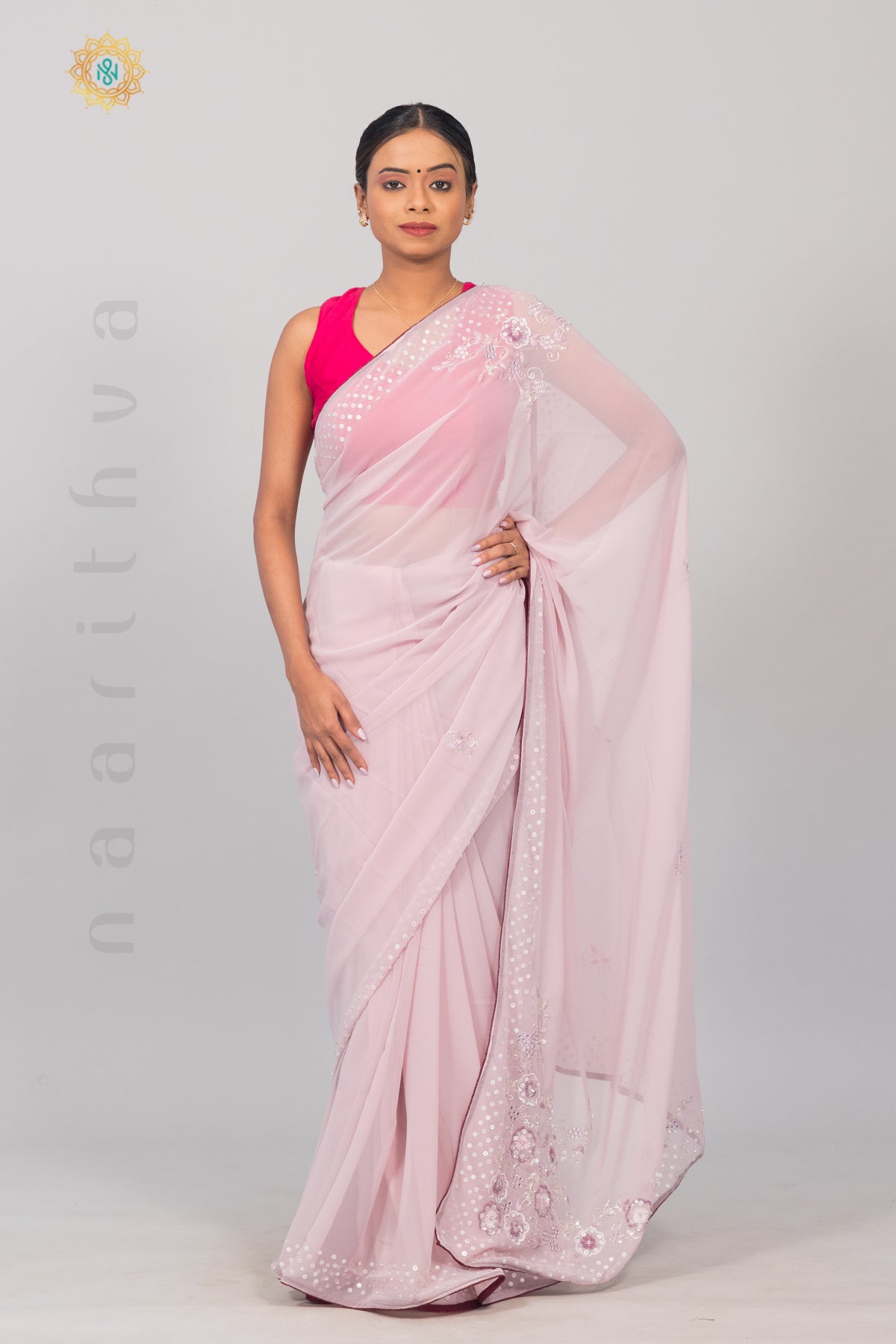 NUDE PINK WITH MAROON - DESIGNER GEORGETTE WITH SEQUINS & EMBROIDERY WORK