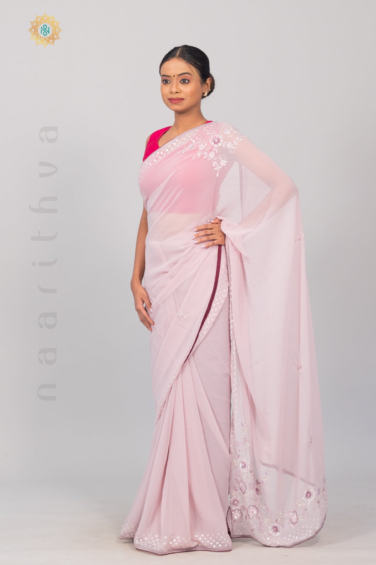 NUDE PINK WITH MAROON - DESIGNER GEORGETTE WITH SEQUINS & EMBROIDERY WORK