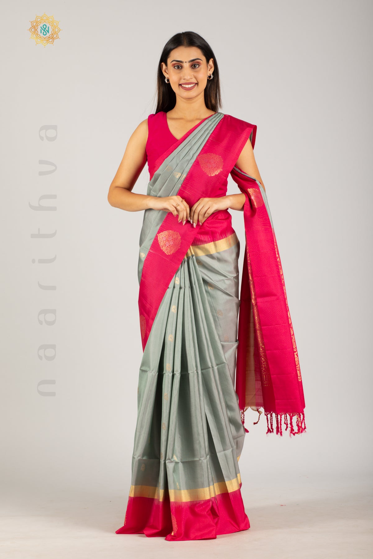 GREY WITH PINK - KANJIVARAM SOFT SILK