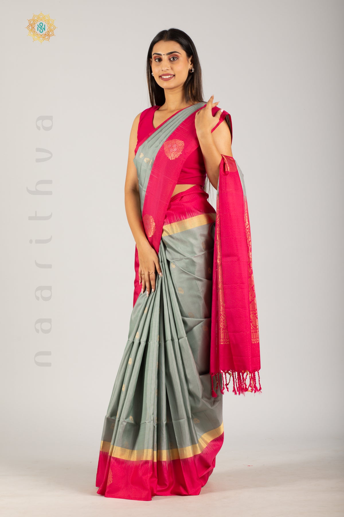 GREY WITH PINK - KANJIVARAM SOFT SILK