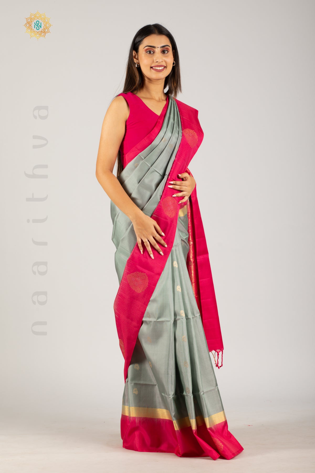 GREY WITH PINK - KANJIVARAM SOFT SILK