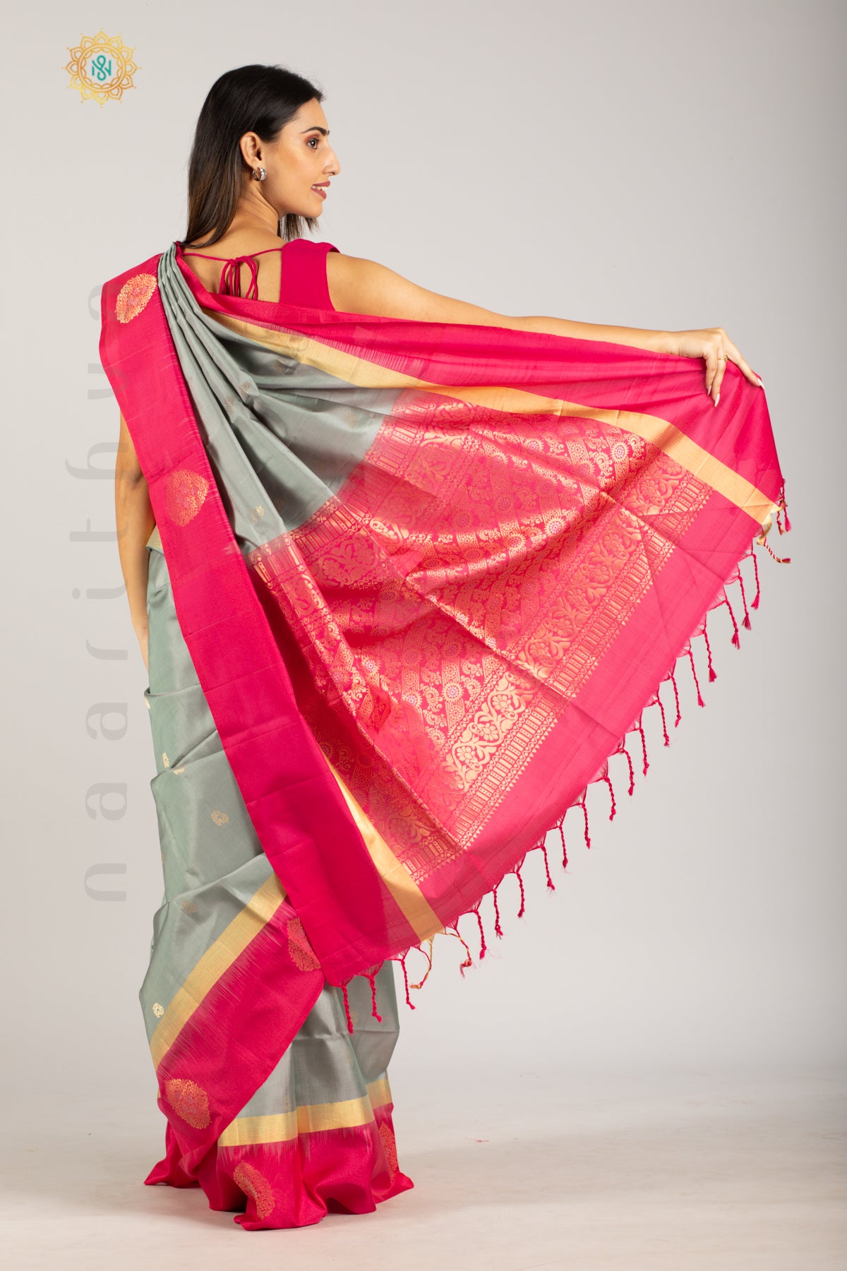 GREY WITH PINK - KANJIVARAM SOFT SILK