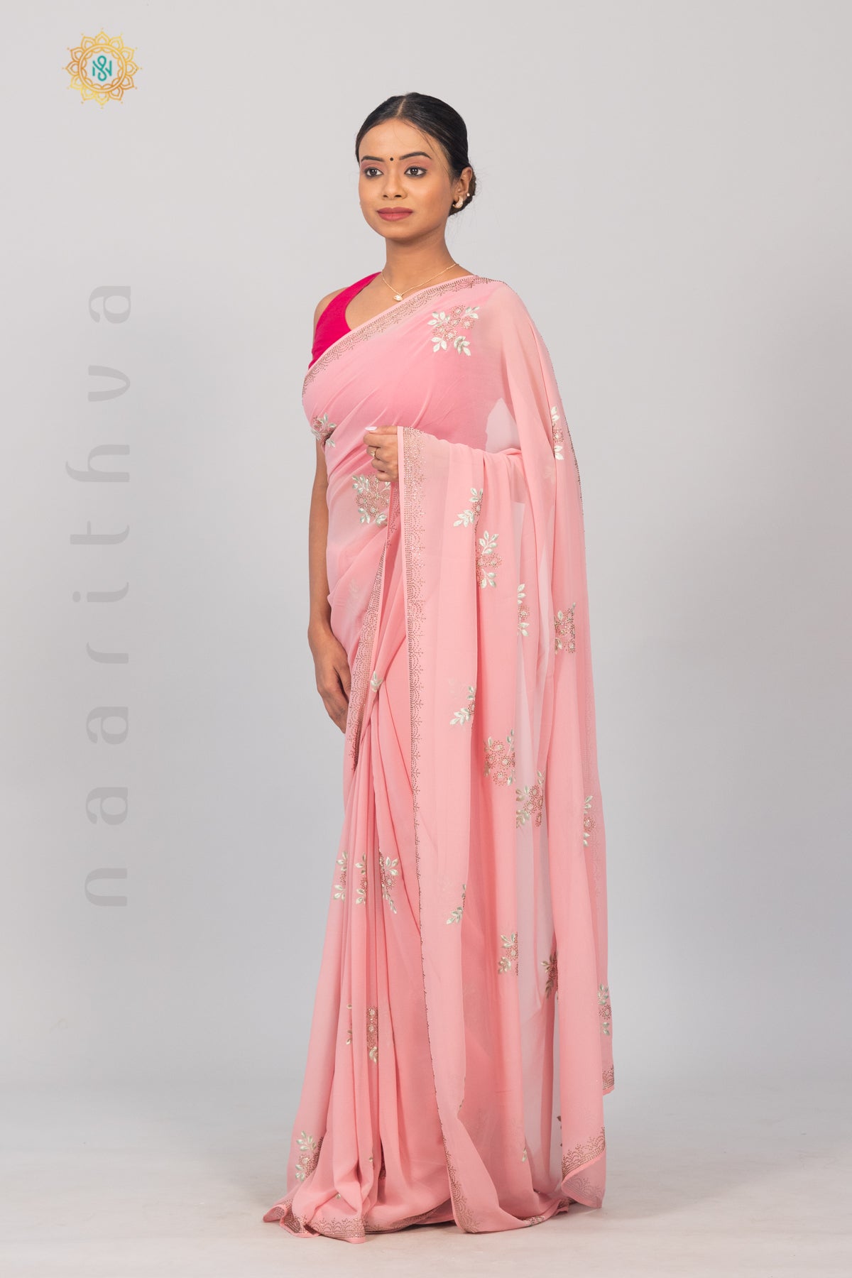 PINK - DESIGNER GEORGETTE SAREE WITH STONE WORK & EMBROIDERY