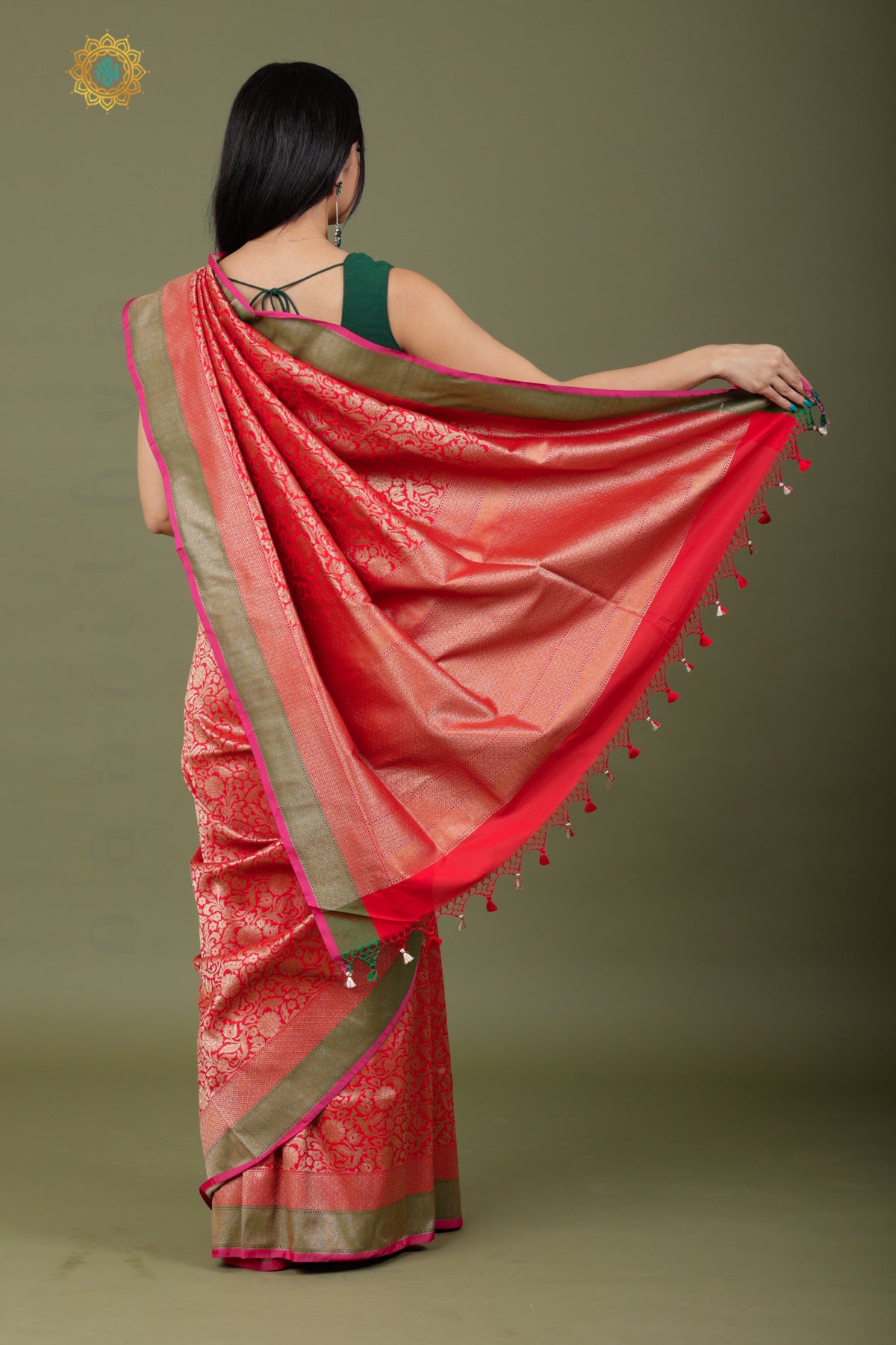 RED - SEMI KATAN SILK WITH GOLD ZARI WEAVES ALLOVER