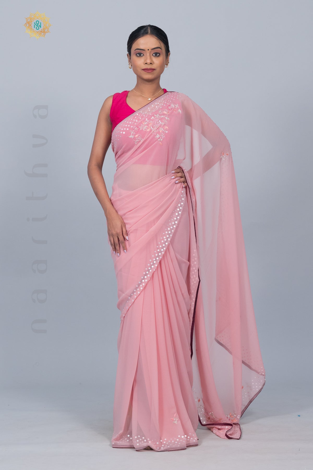 PINK WITH WINE - DESIGNER GEORGETTE WITH SEQUINS & EMBROIDERY WORK