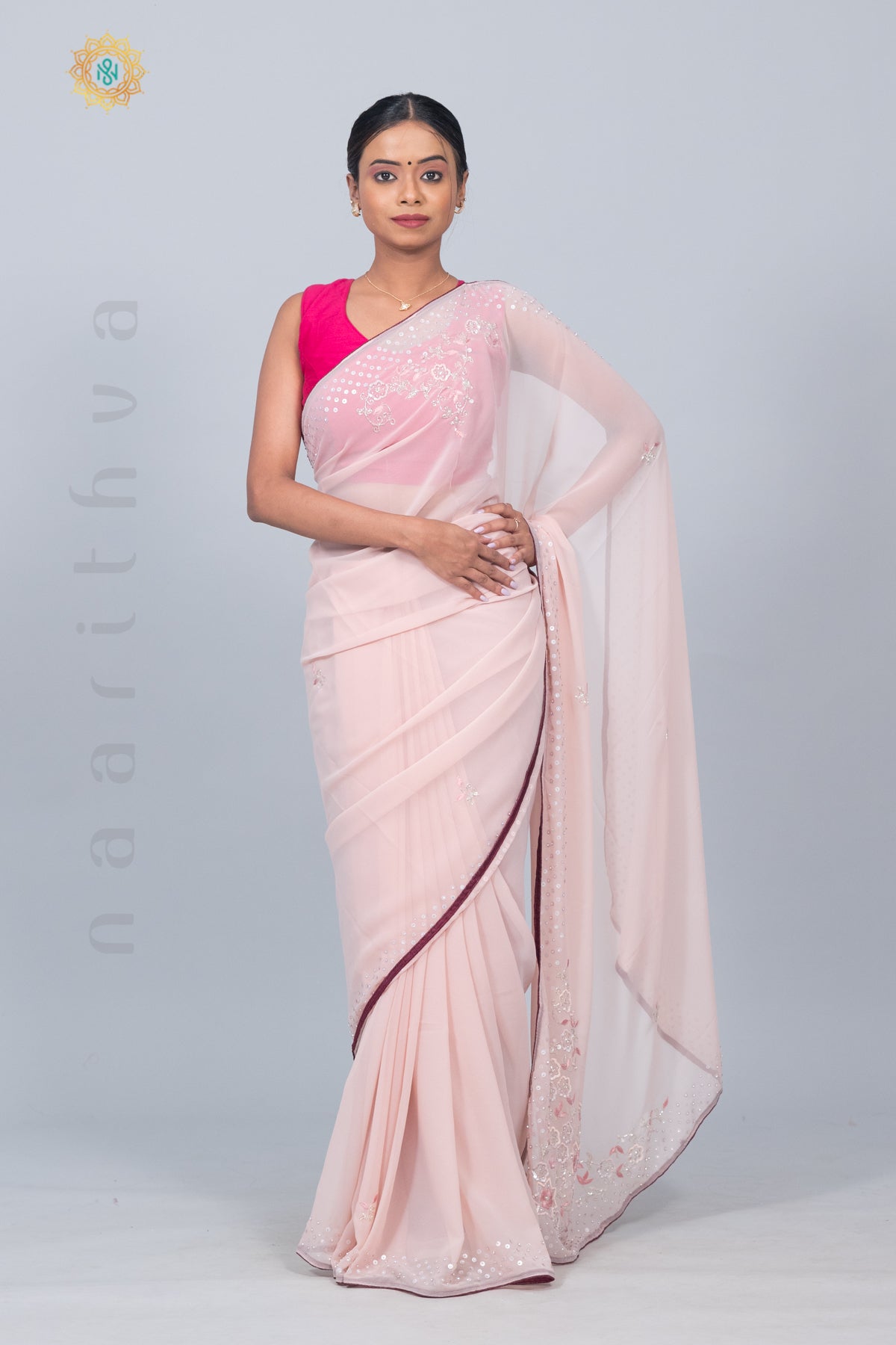 LIGHT PINK WITH WINE - DESIGNER GEORGETTE WITH SEQUINS & EMBROIDERY WORK