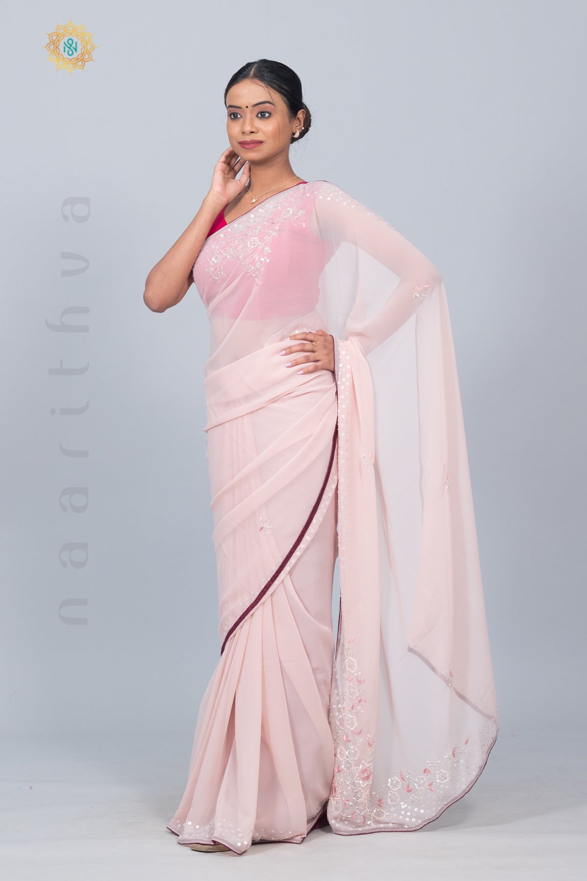 LIGHT PINK WITH WINE - DESIGNER GEORGETTE WITH SEQUINS & EMBROIDERY WORK