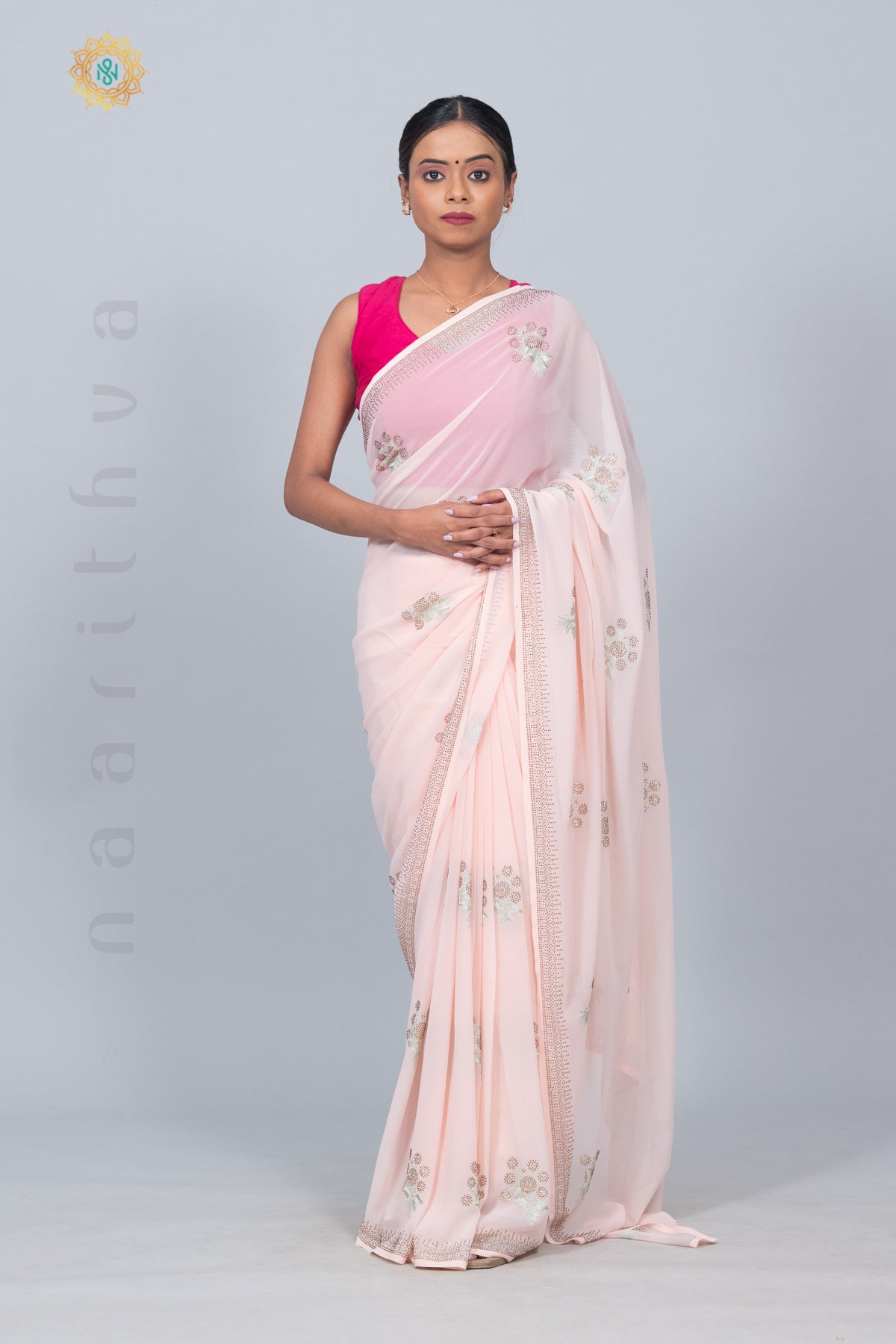 BABY PINK - DESIGNER GEORGETTE SAREE WITH STONE WORK & EMBROIDERY