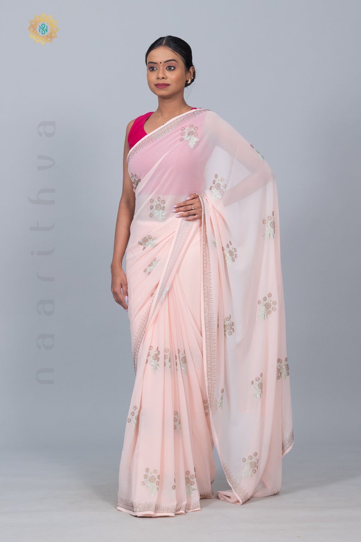 BABY PINK - DESIGNER GEORGETTE SAREE WITH STONE WORK & EMBROIDERY