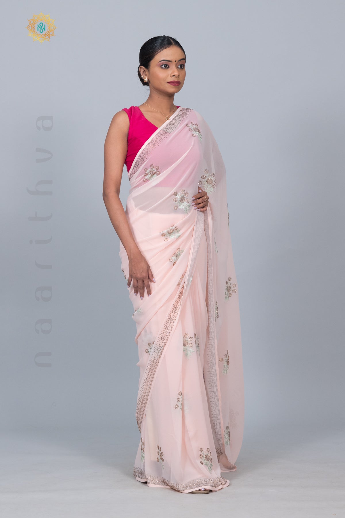 Grey,Pink Colour Silk Designer Saree.