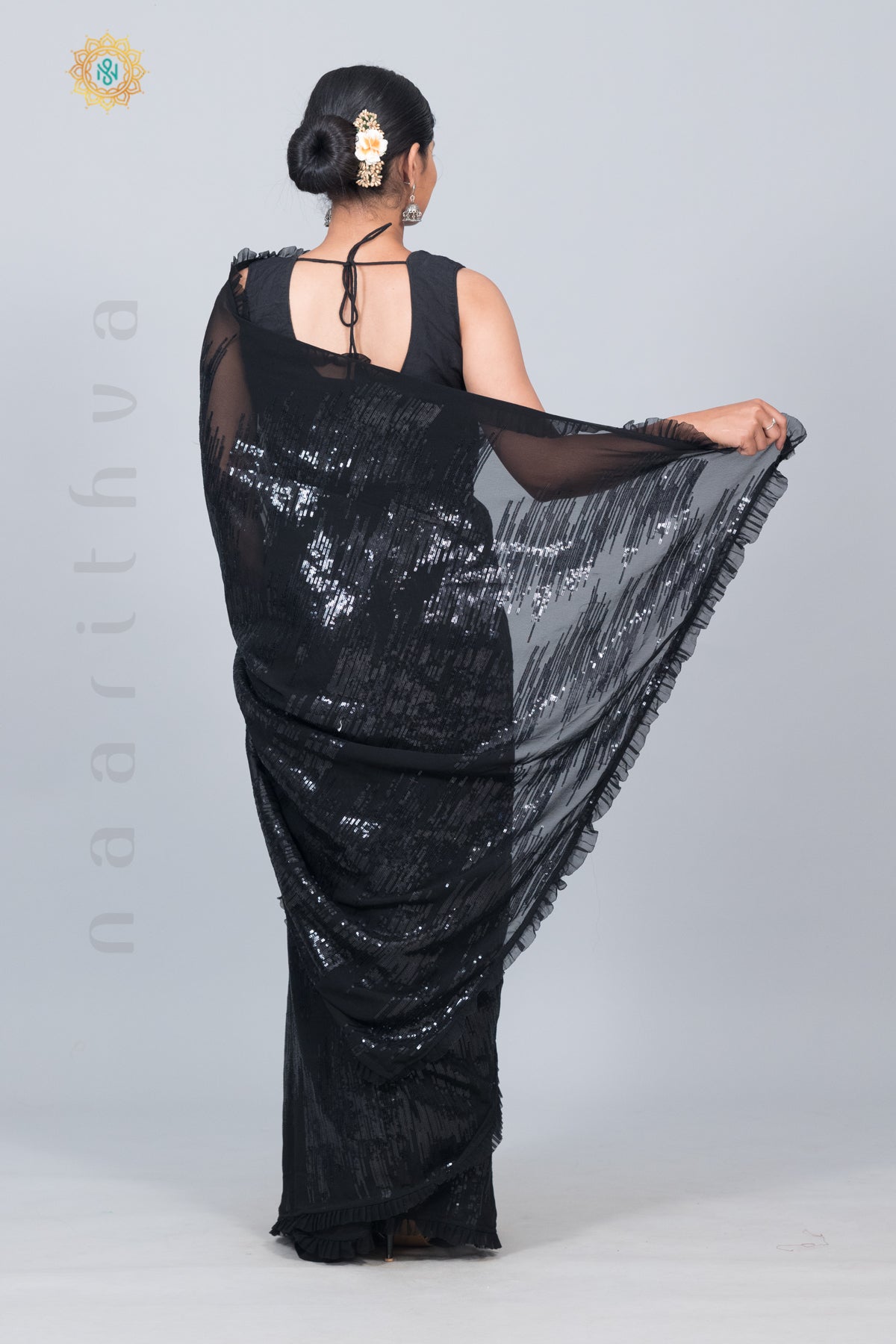 BLACK - DESIGNER GEORGETTE WITH SEQUINS WORK & PLEATED BORDER