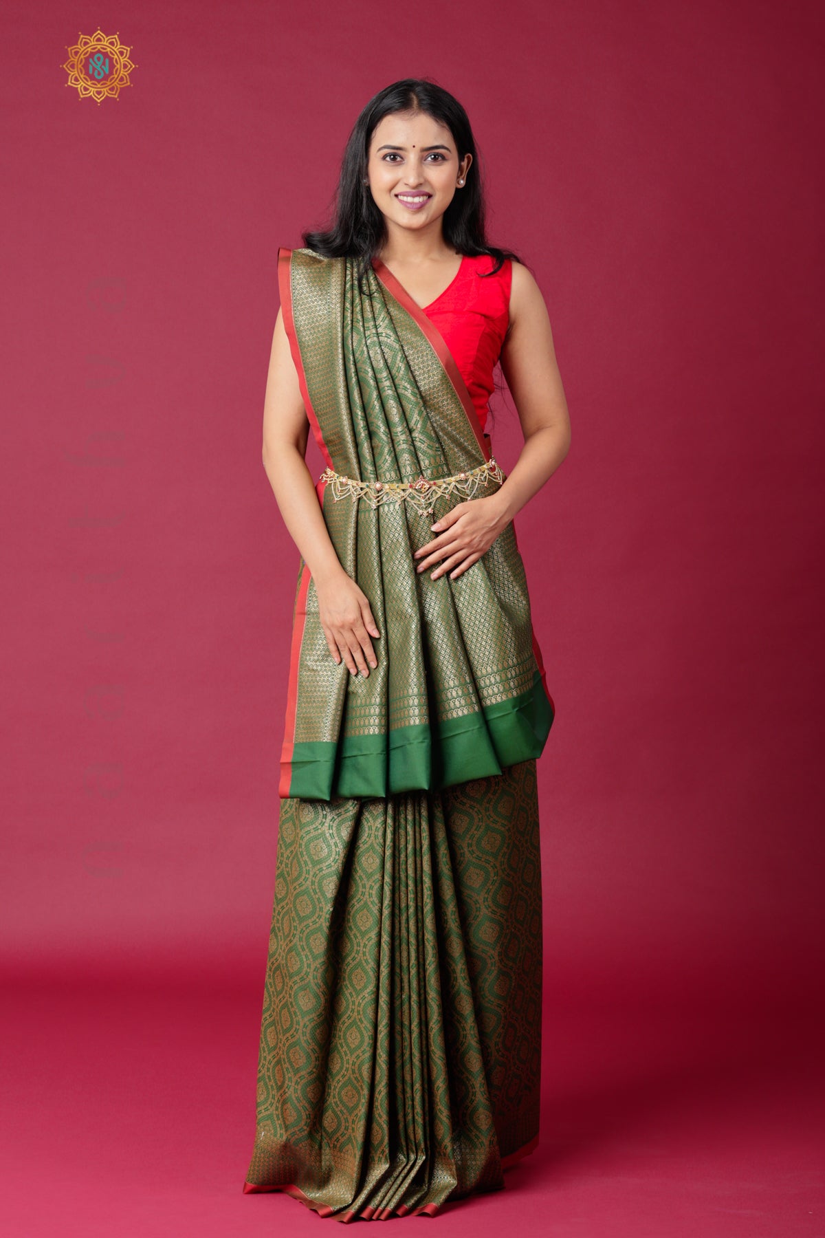 GREEN - SEMI KATAN SILK WITH ANTIQUE ZARI WEAVES ALLOVER