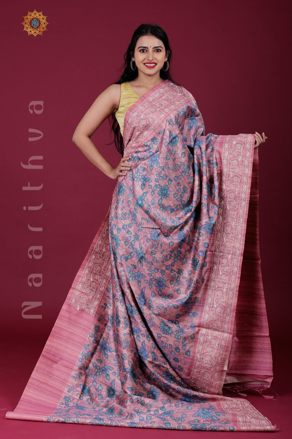 PINK - SEMI TUSSAR SILK WITH EMBROIDERY
