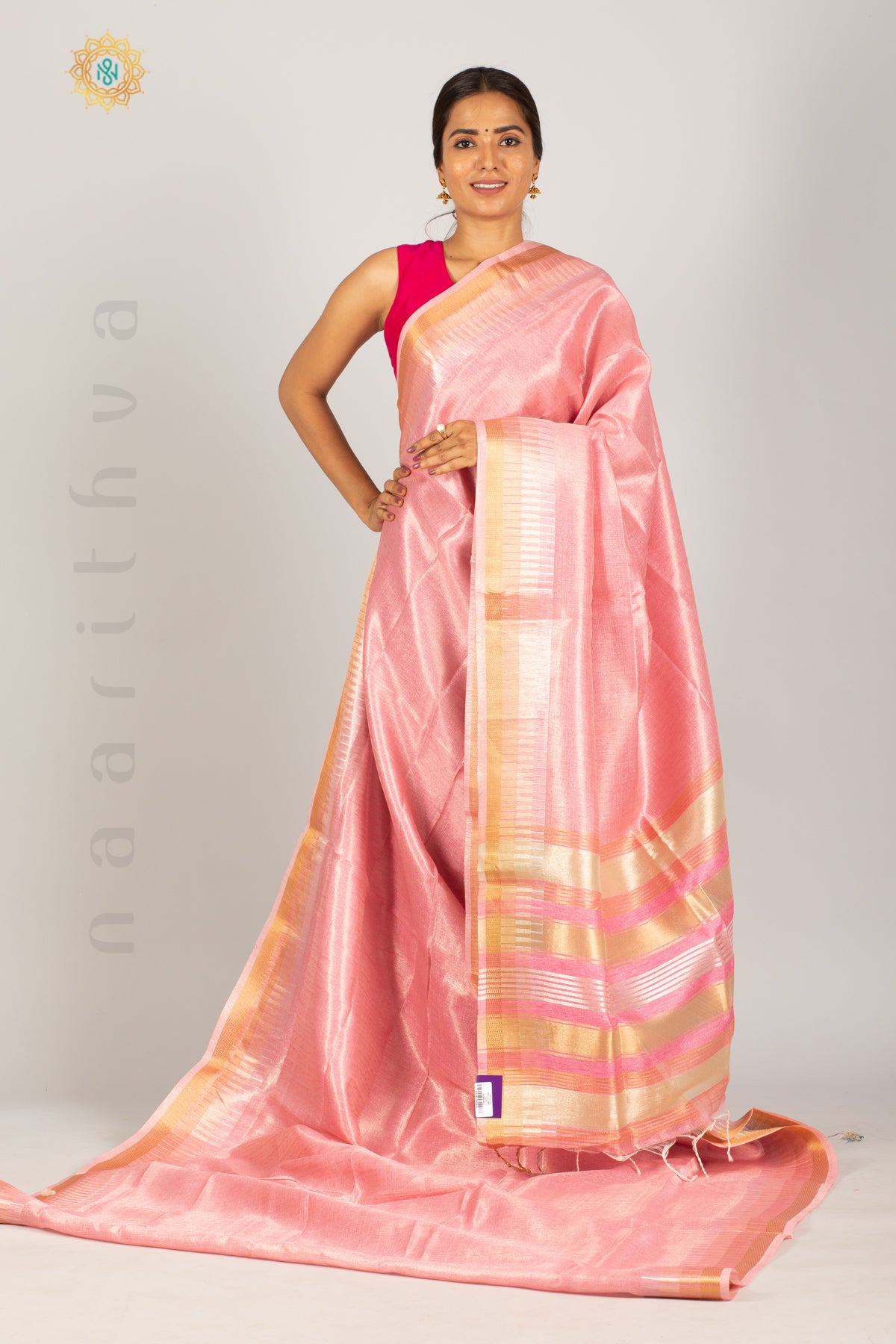 BABY PINK - LINEN TISSUE WITH ZARI WOVEN BORDER & SELF BLOUSE