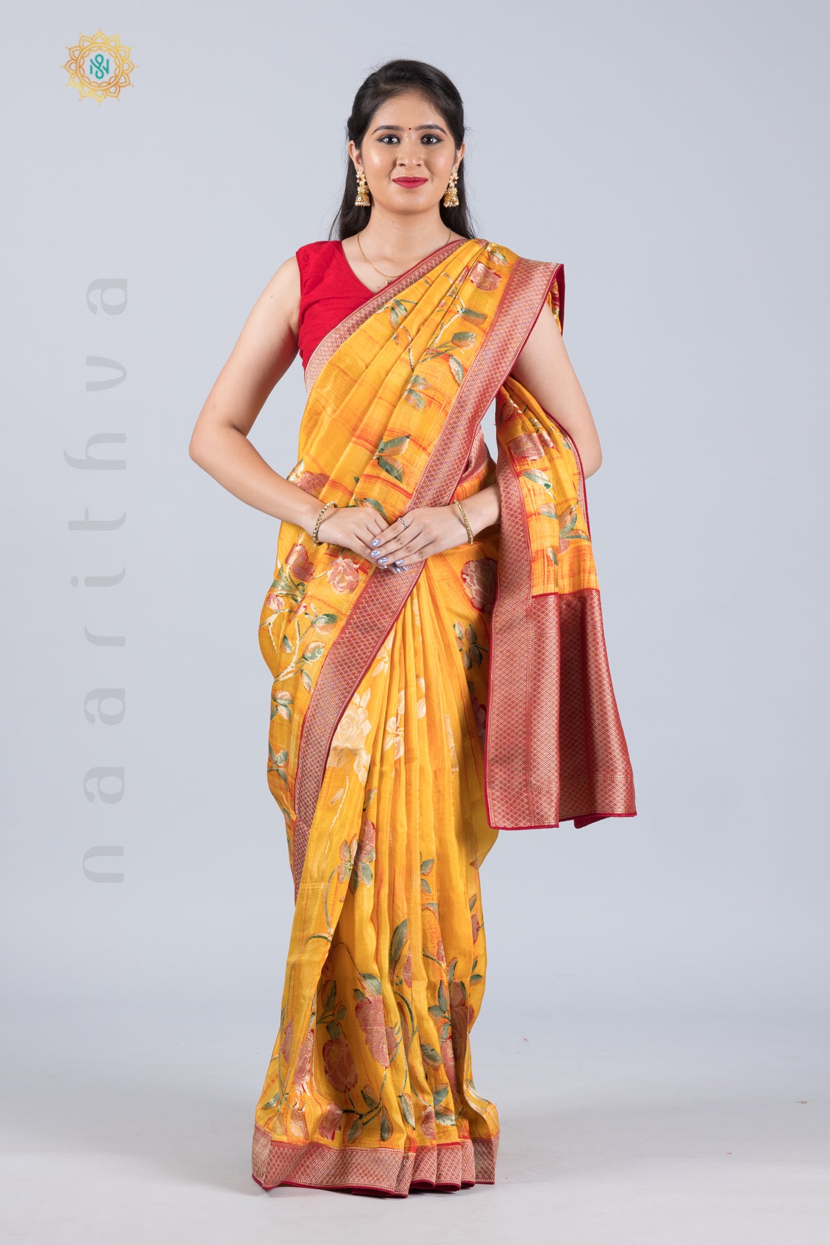 YELLOW WITH RED - DESIGNER DOLA SILK