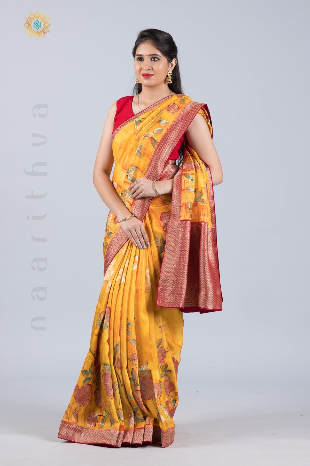 YELLOW WITH RED - DESIGNER DOLA SILK