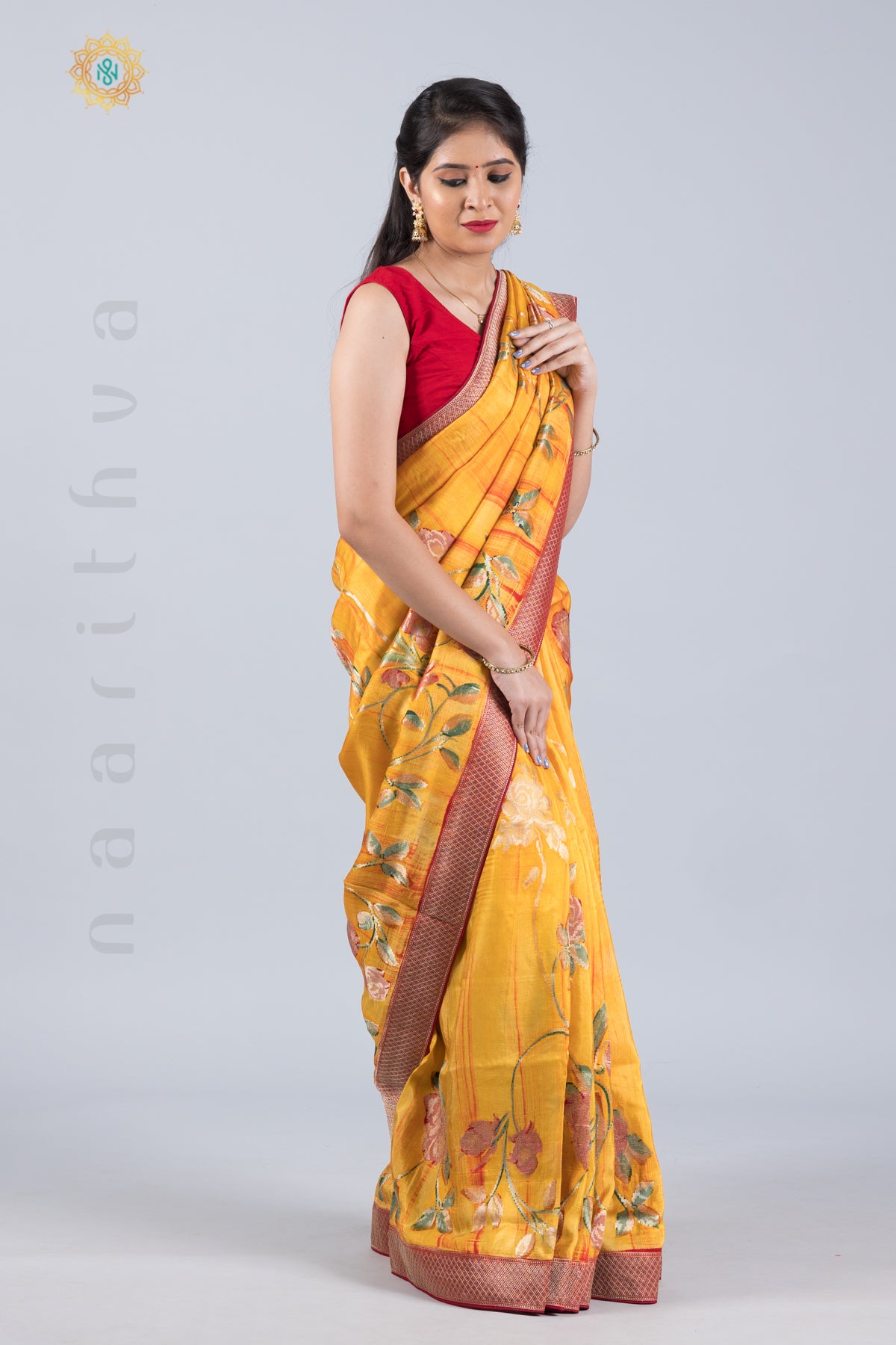 YELLOW WITH RED - DESIGNER DOLA SILK