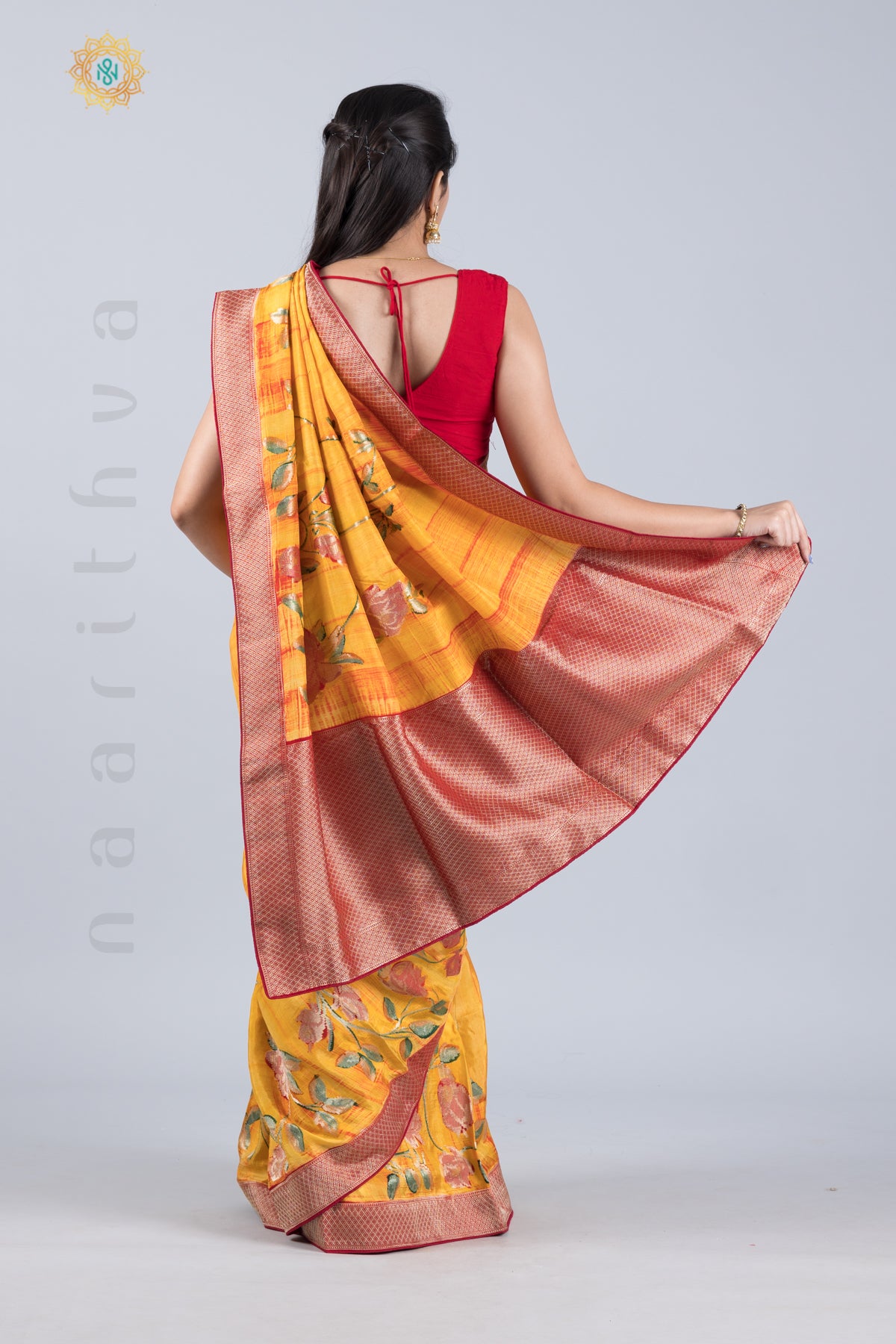 YELLOW WITH RED - DESIGNER DOLA SILK