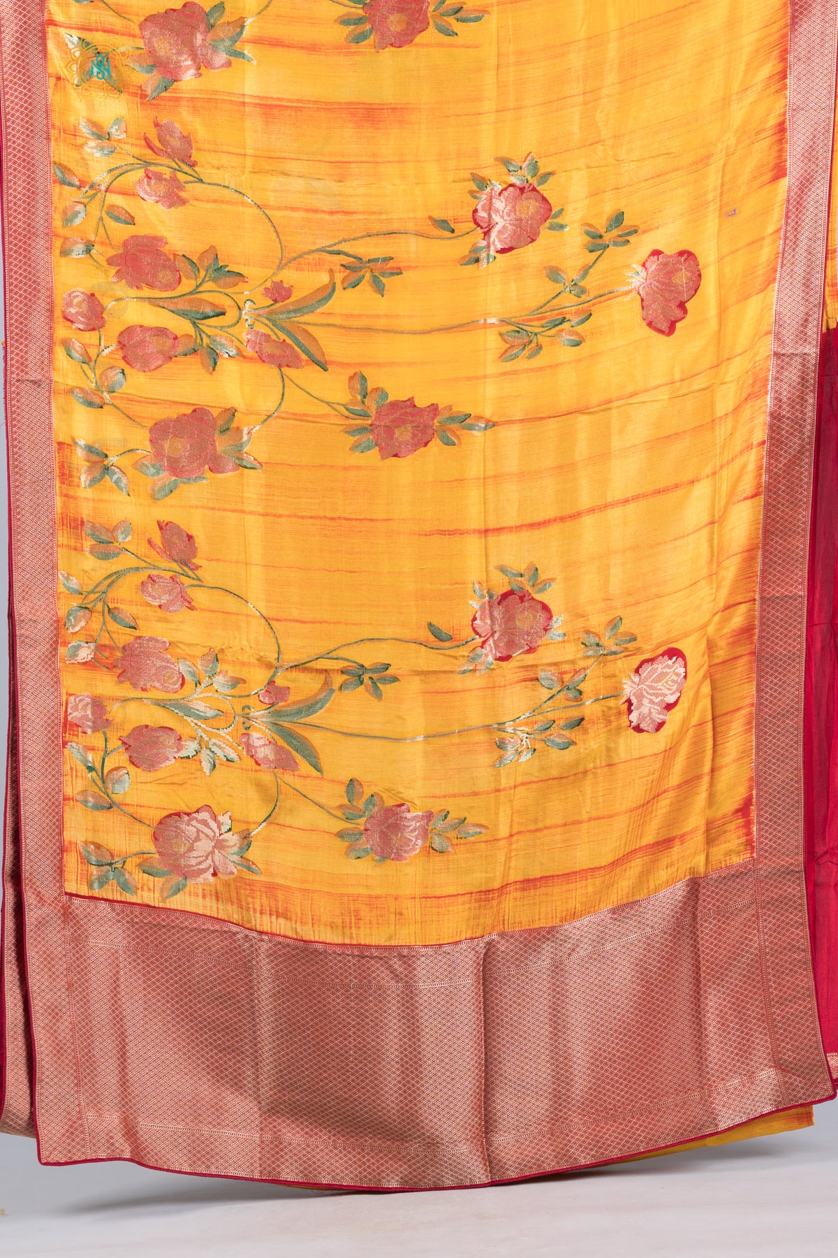 YELLOW WITH RED - DESIGNER DOLA SILK