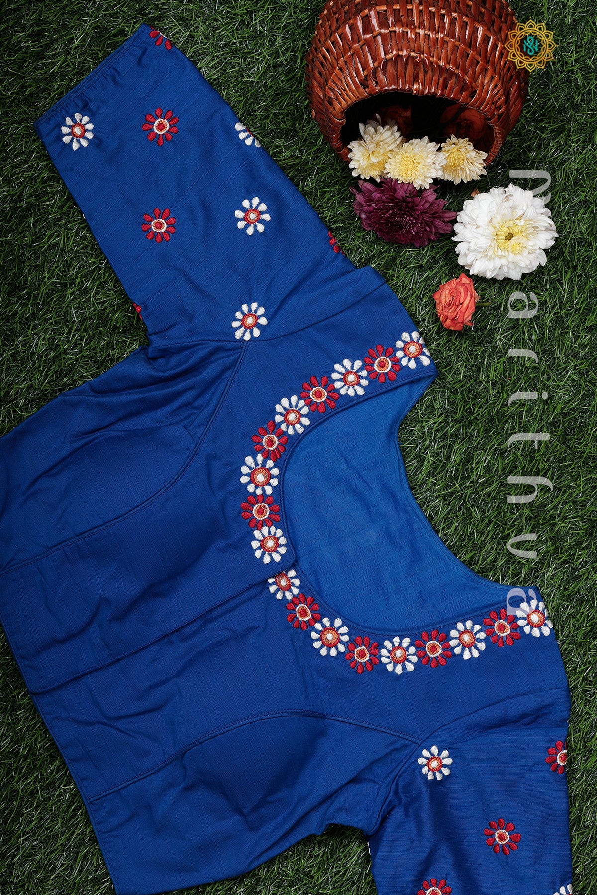 BLUE - READYMADE COTTON BLOUSE WITH HAND EMBROIDERY DESIGN