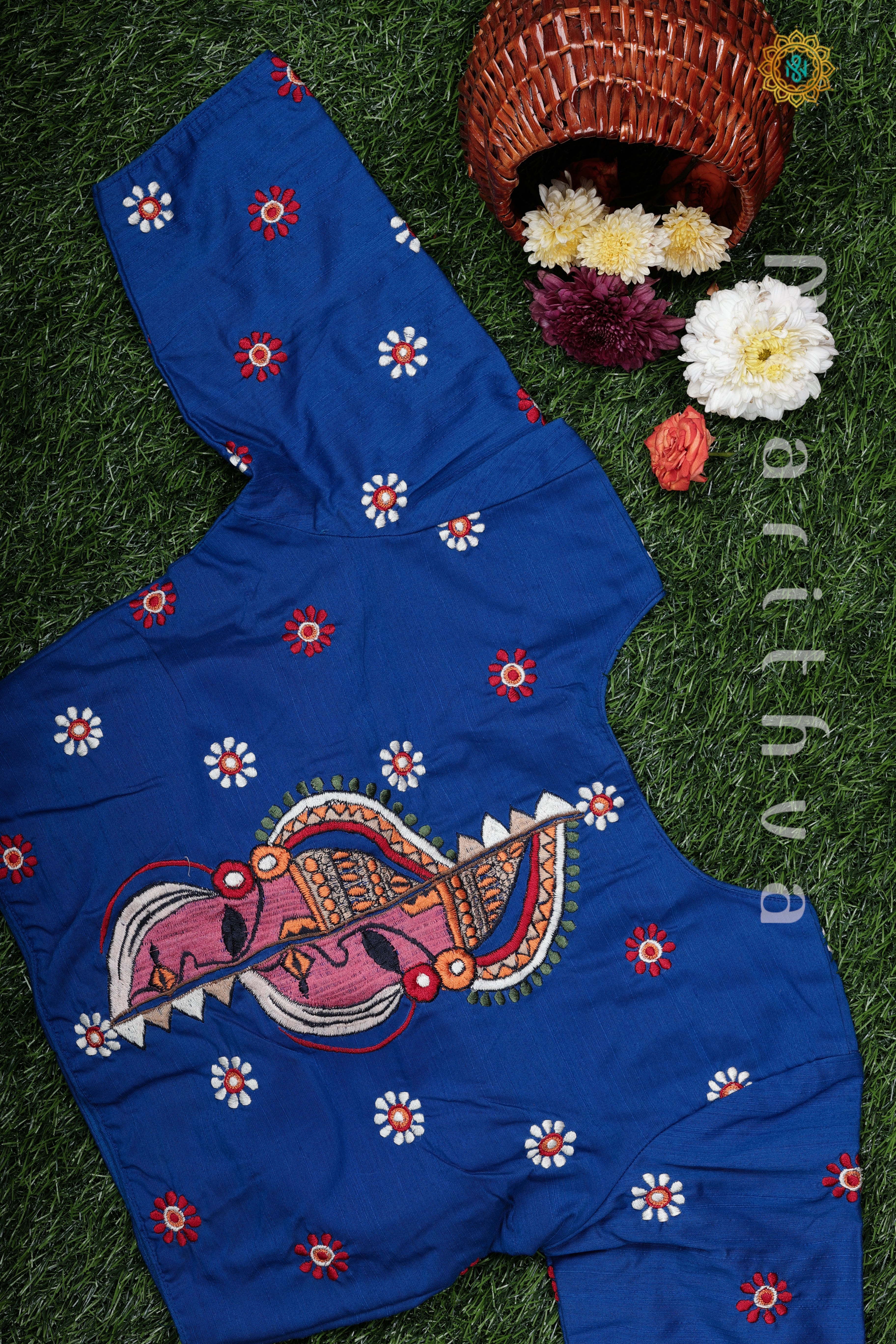 BLUE - READYMADE COTTON BLOUSE WITH HAND EMBROIDERY DESIGN