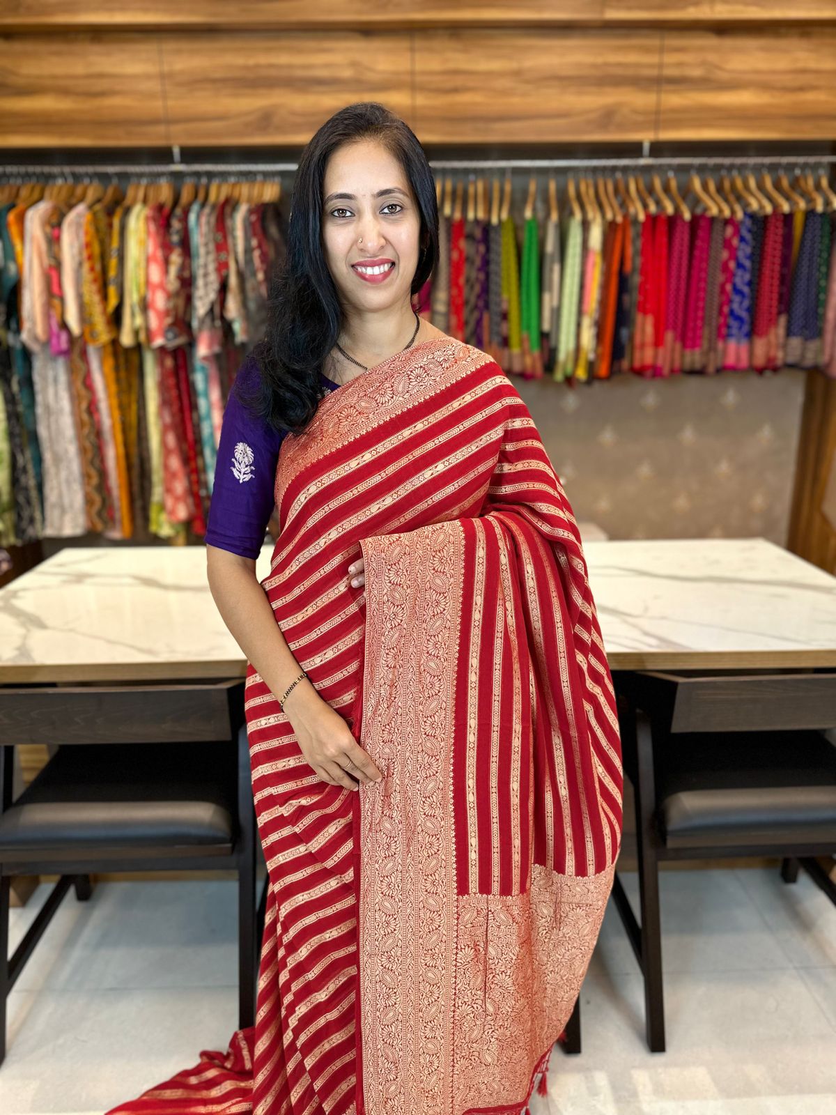 RED - SEMI BANARASI GEORGETTE