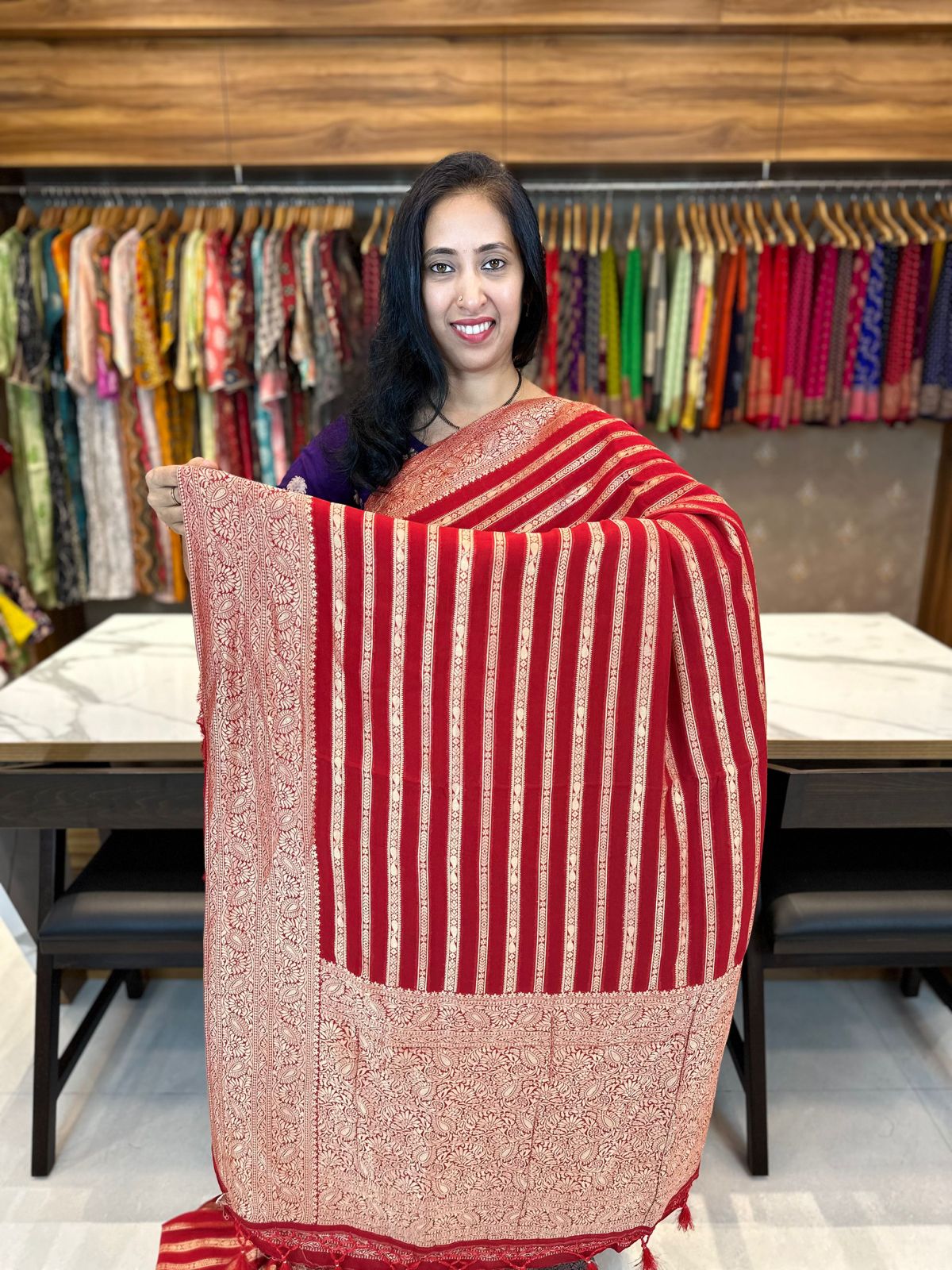RED - SEMI BANARASI GEORGETTE