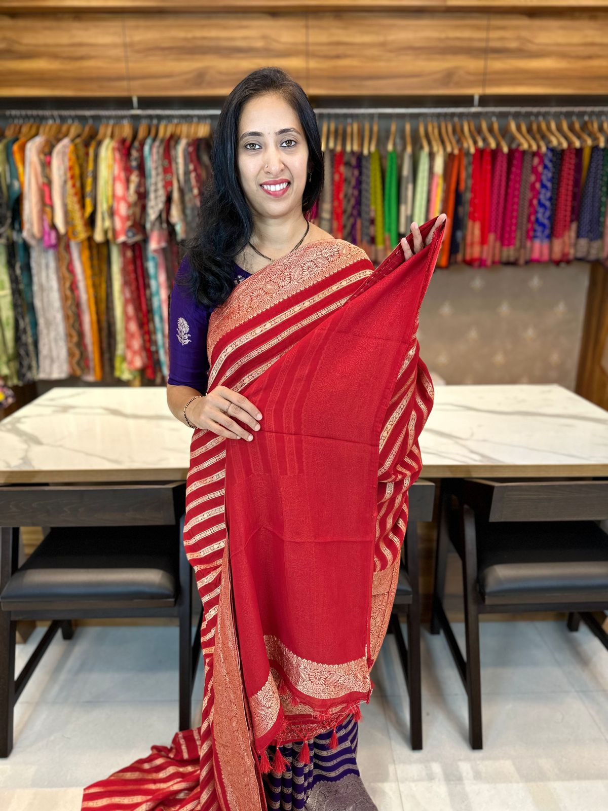 RED - SEMI BANARASI GEORGETTE