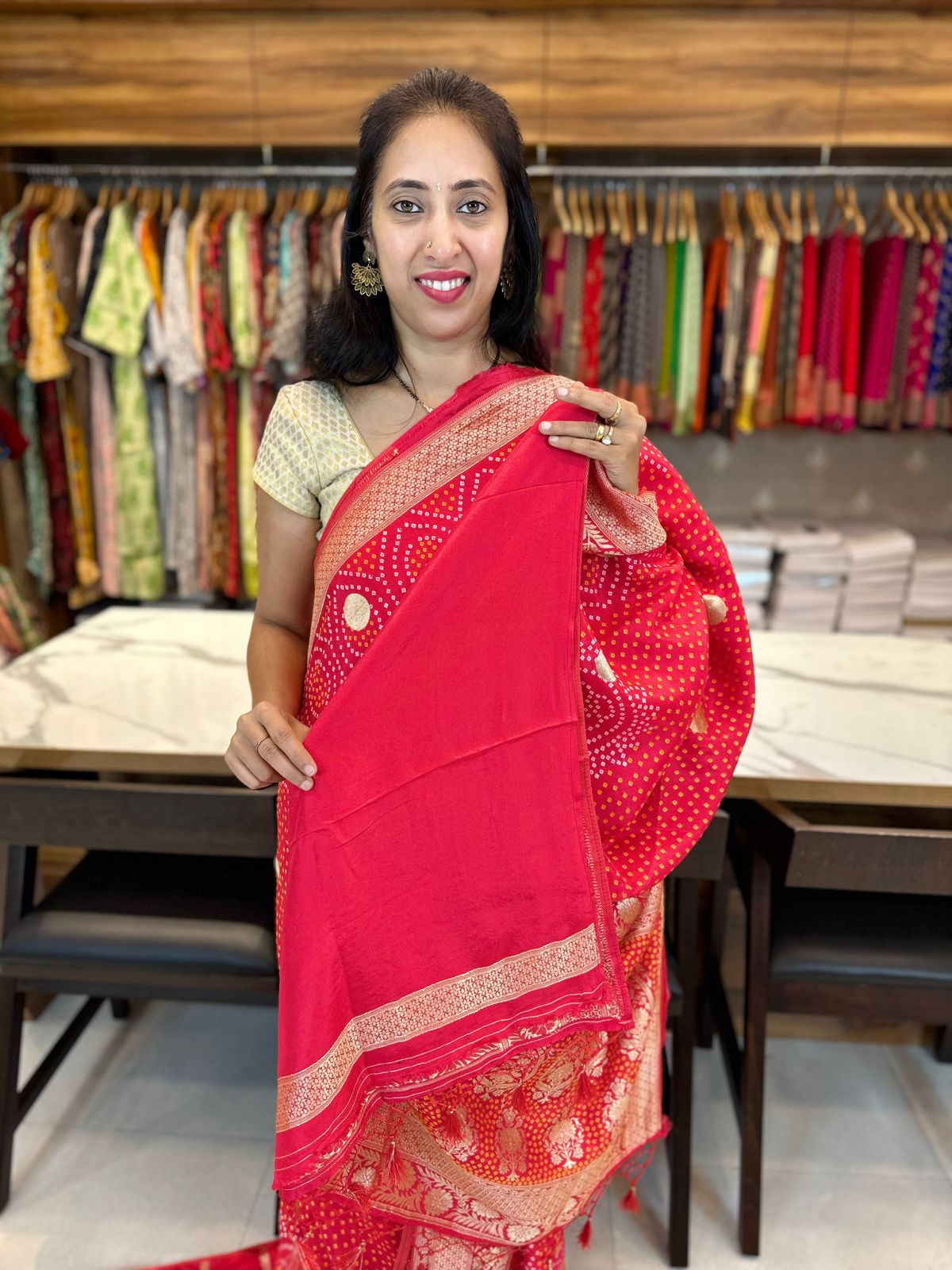 PINKISH RED - SEMI CREPE GEORGETTE