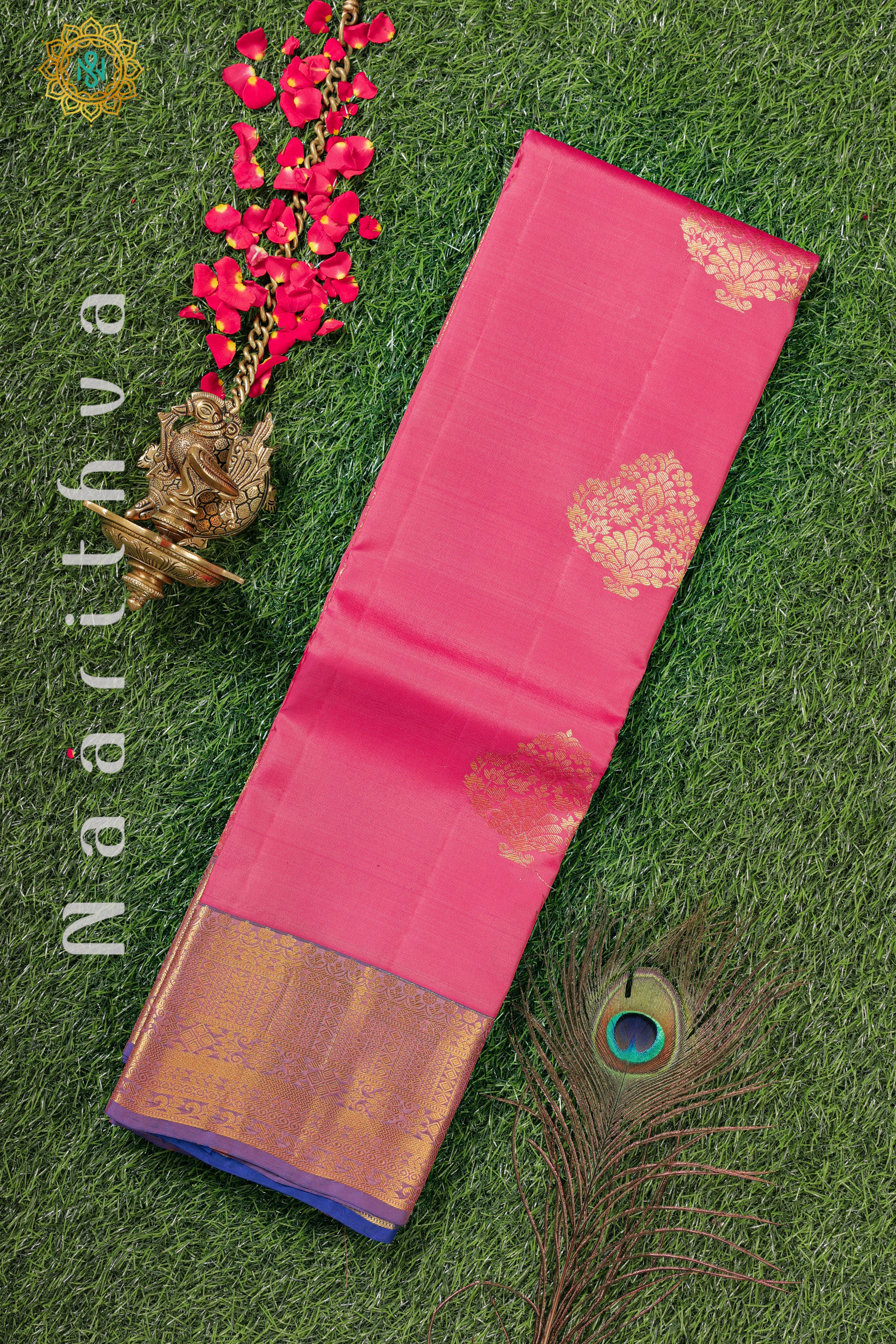 PINK WITH ROYAL BLUE - KANJIVARAM PURE MIX