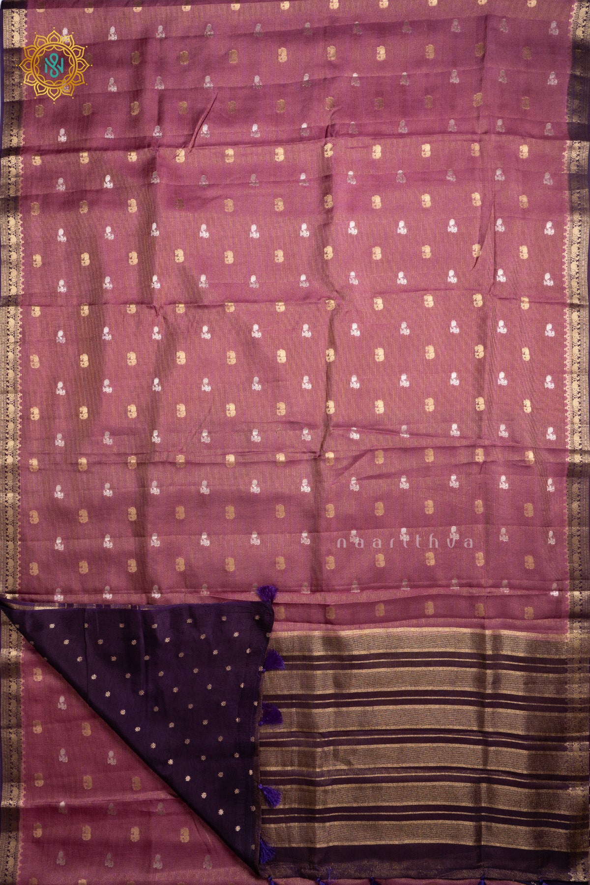 Lavender With Purple Semi Crepe Silk Saree With Zari Buttas On The Body With Contrast Zari Border & Pallu