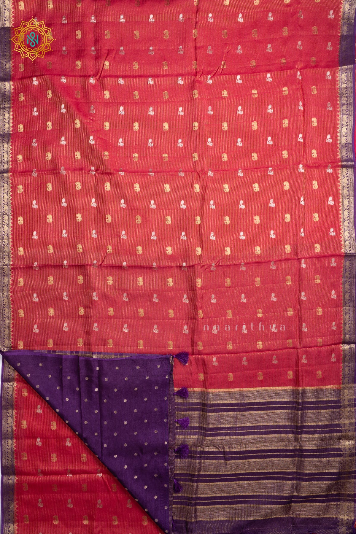 Pink With Purple Semi Crepe Silk Saree With Zari Buttas On The Body With Contrast Zari Border & Pallu