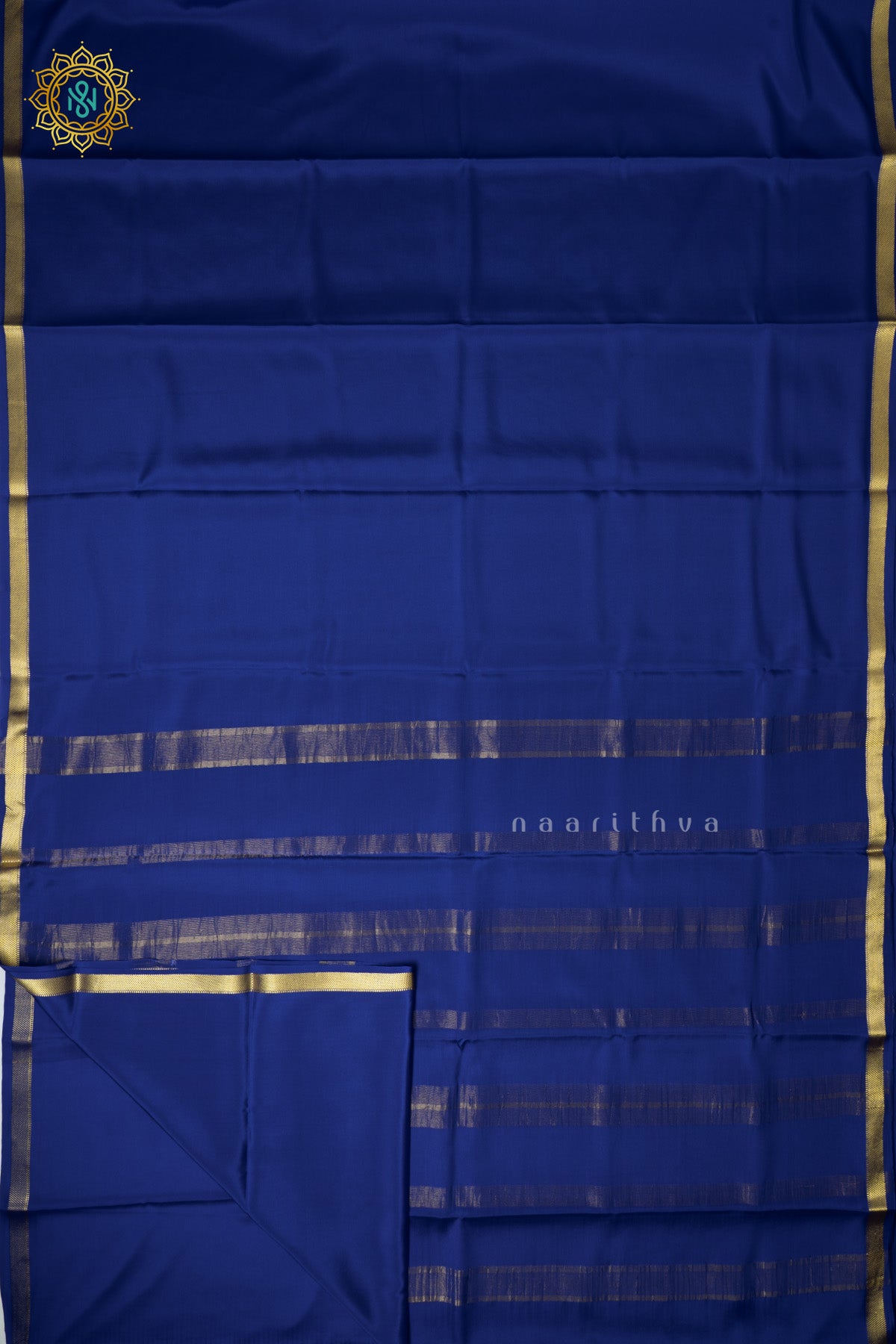 Royal Blue Pure Mysore Crepe Silk Plain Body and Zari Woven Butta Border