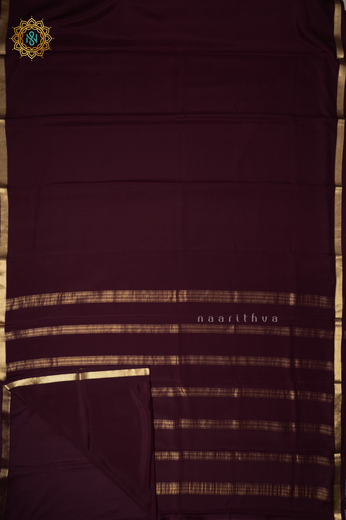 Brown Pure Mysore Crepe Silk Plain Body and Zari Woven Butta Border