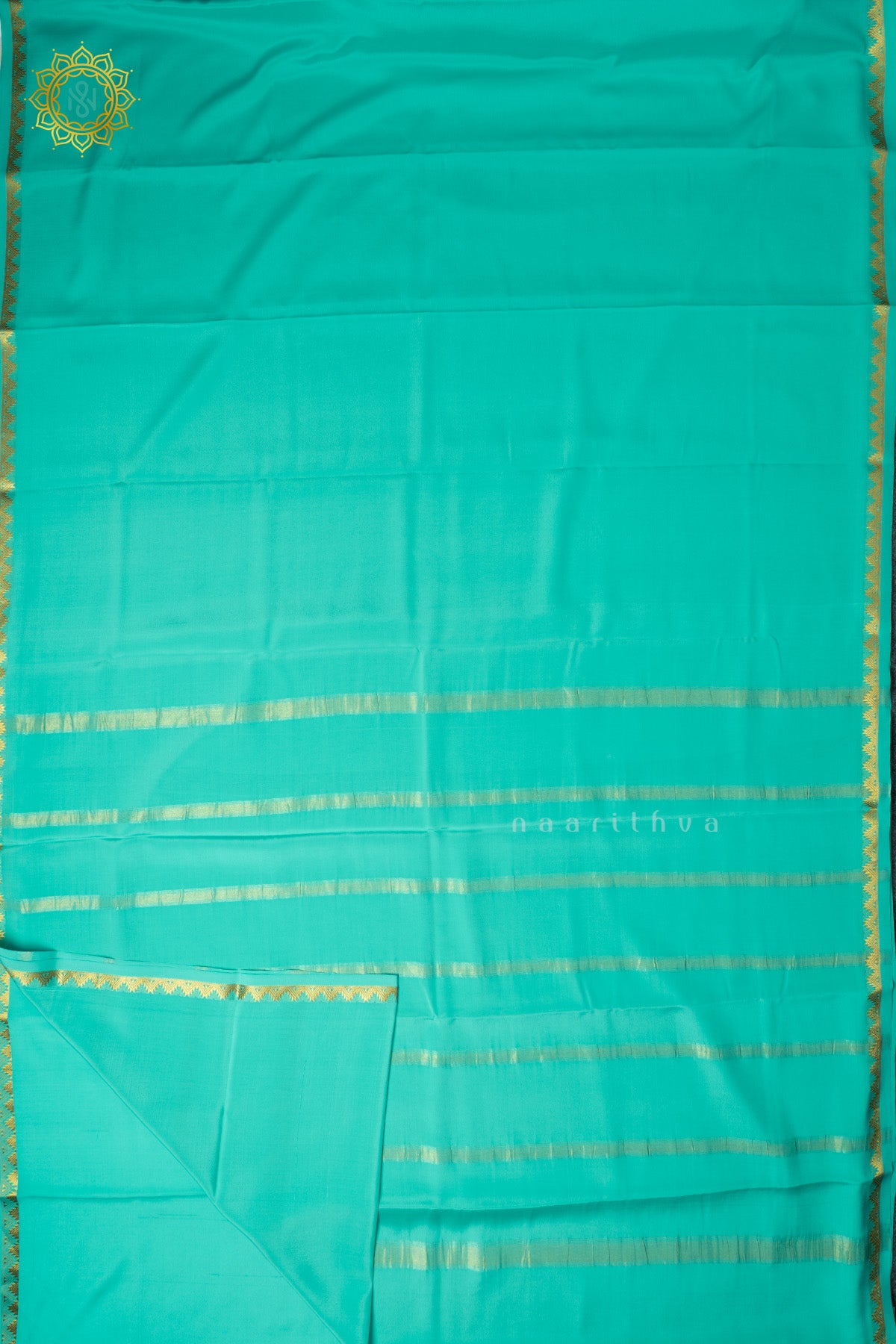 Aqua Blue Pure Mysore Crepe Silk Plain Body and Zari Woven Butta Border
