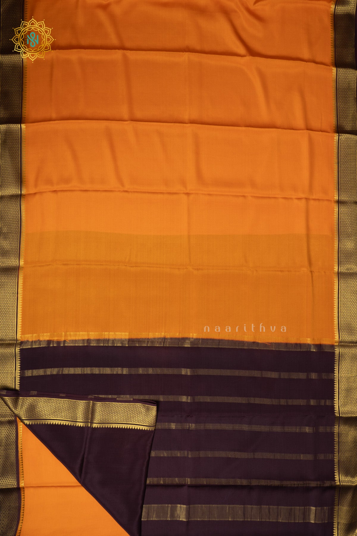 Burnt Orange with Brown Pure Mysore Crepe Silk Saree with Plain Body and Contrast Zari Woven Border