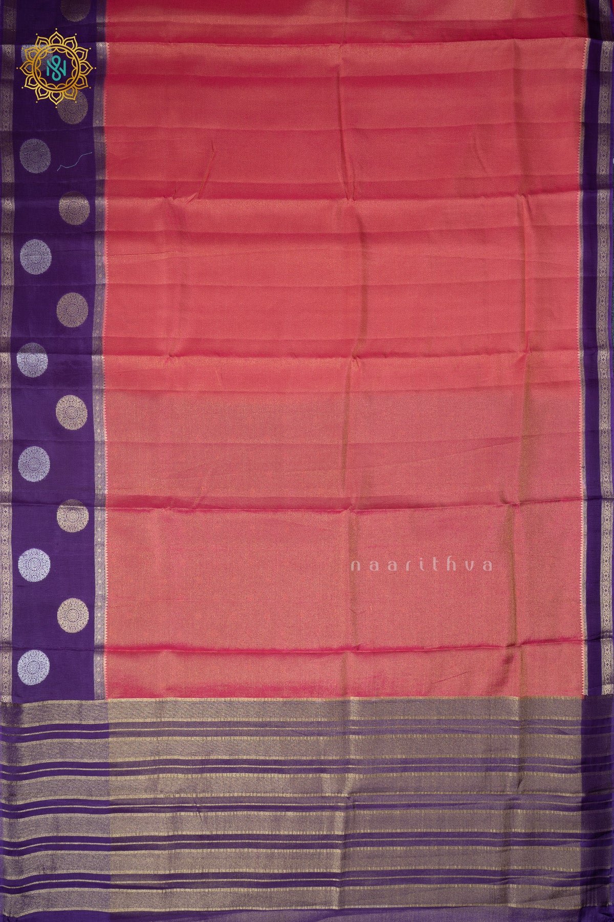 Pink with Purple Semi Crepe Silk Saree with Tissue Body and Zari Gap Border, Pallu