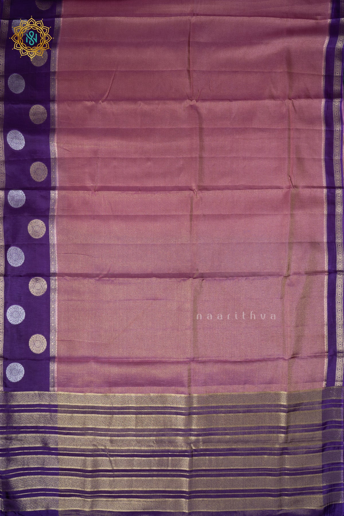 Mauve with Purple Semi Crepe Silk Saree with Tissue Body and Zari Gap Border, Pallu
