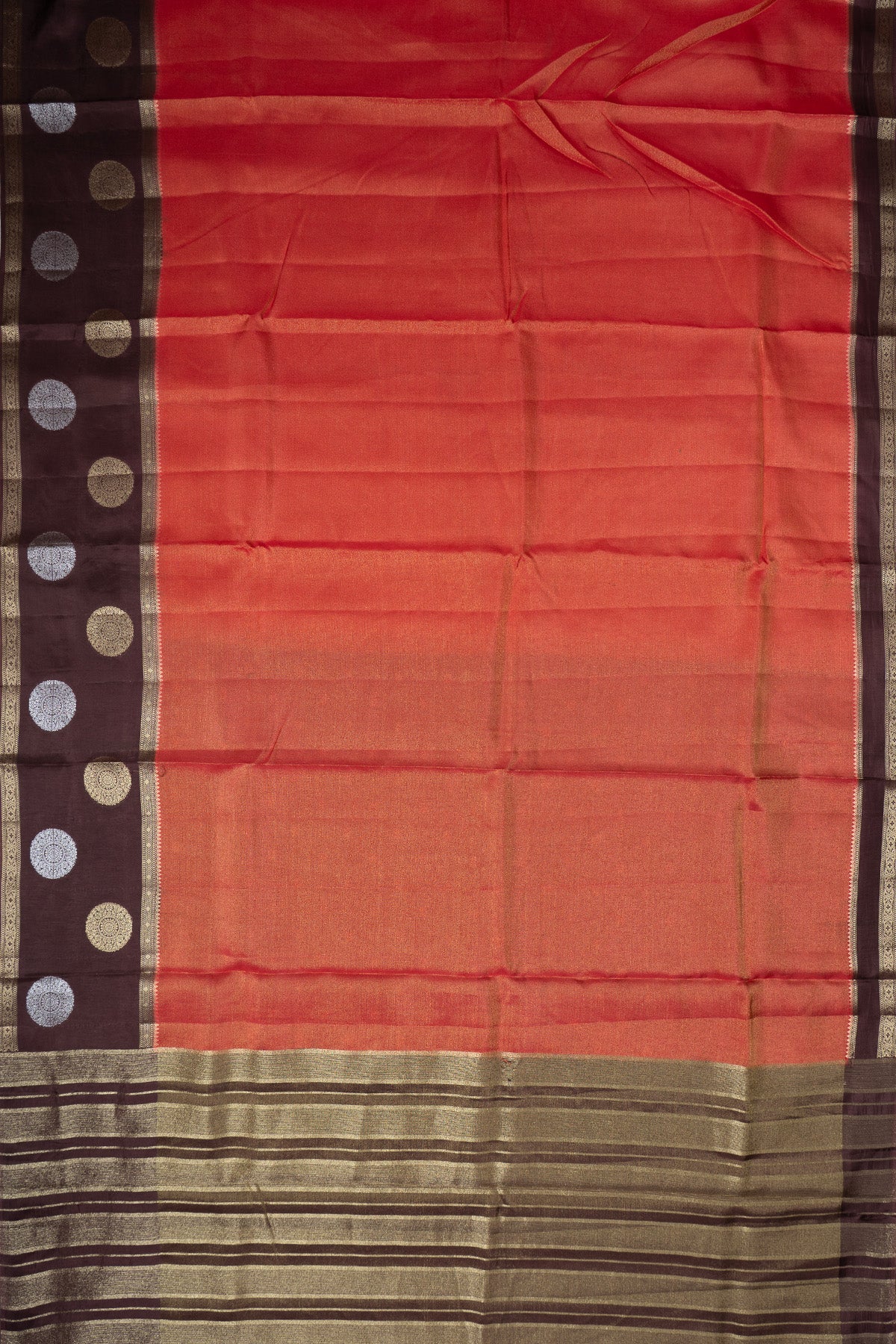 Rust Orange with Brown Semi Crepe Silk Saree with Tissue Body and Zari Gap Border, Pallu