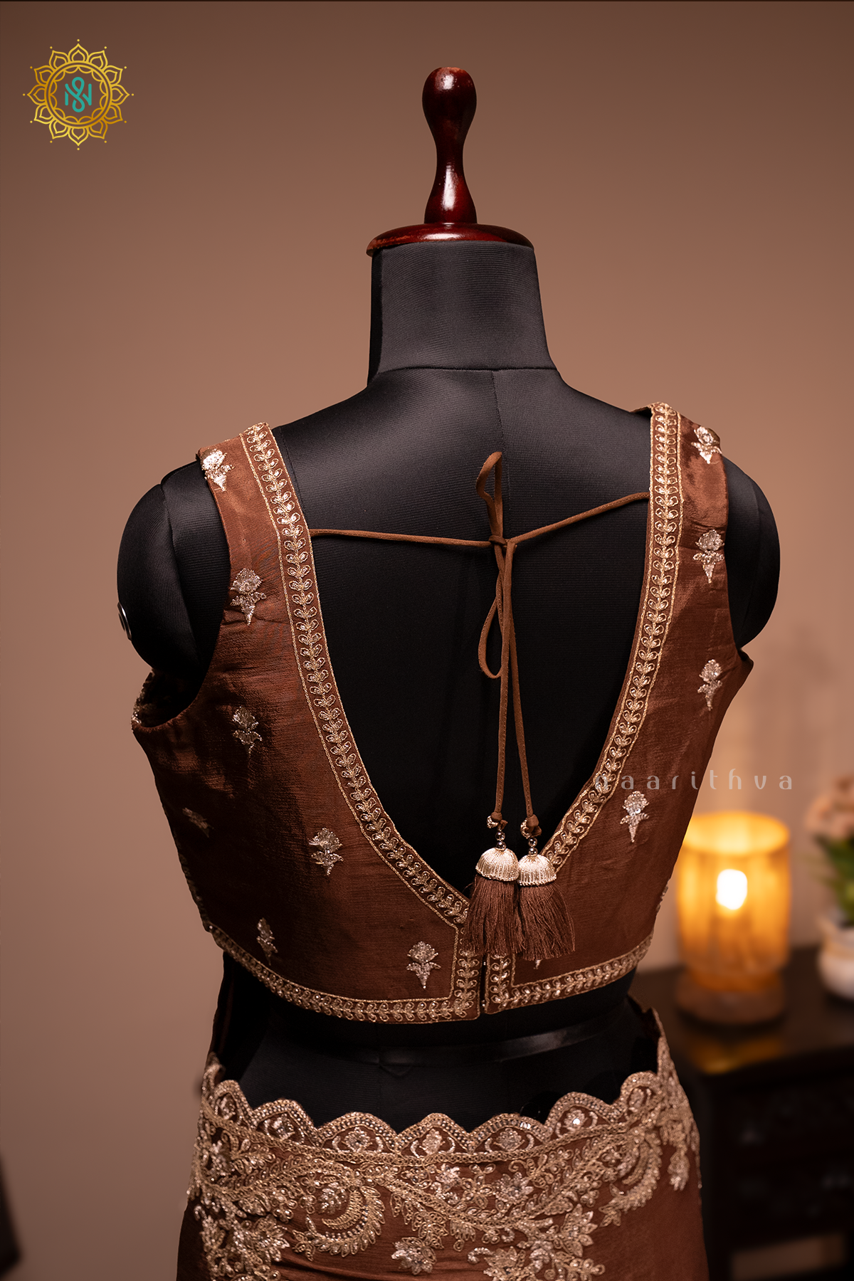 BROWN - CHINNON DESIGNER WEAR WITH READYMADE BLOUSE