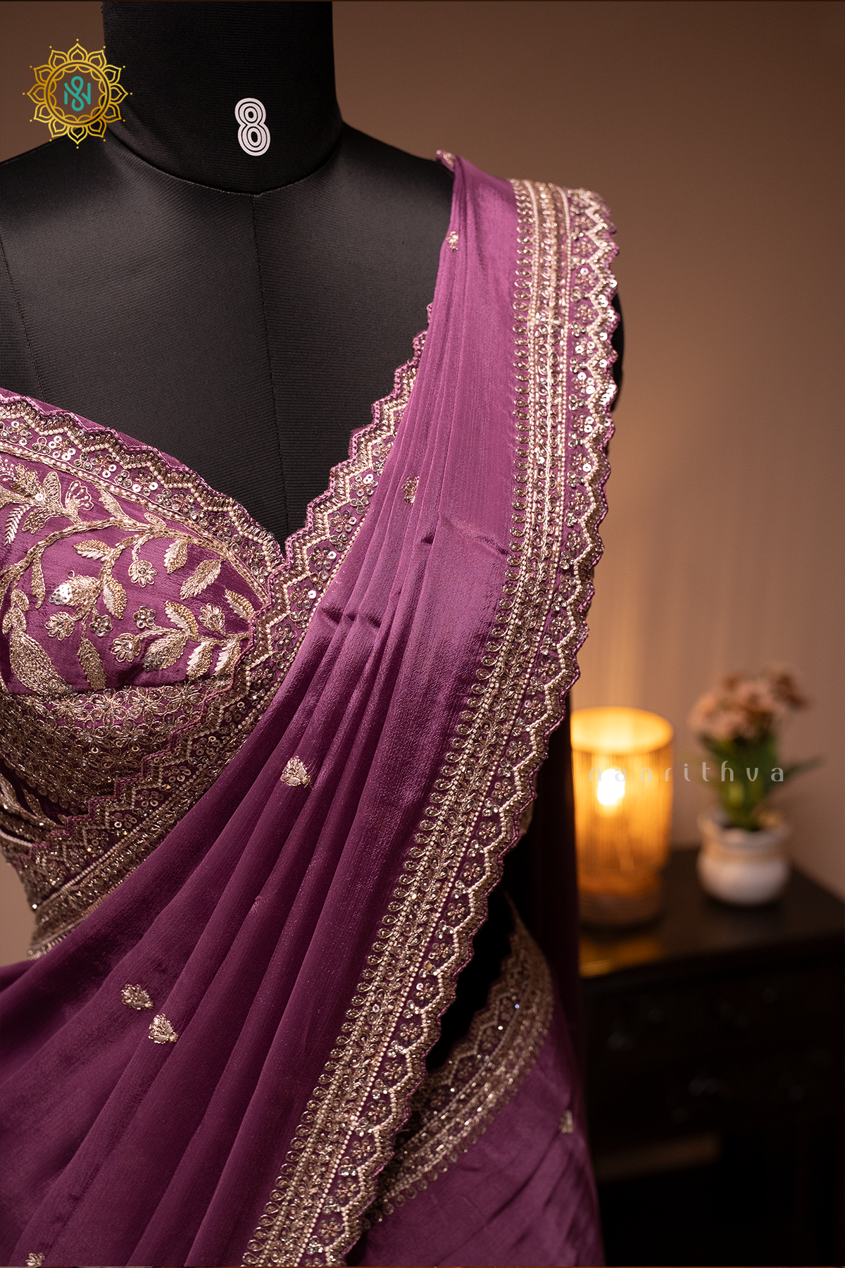 LAVENDER - CHINNON DESIGNER WEAR WITH READYMADE BLOUSE