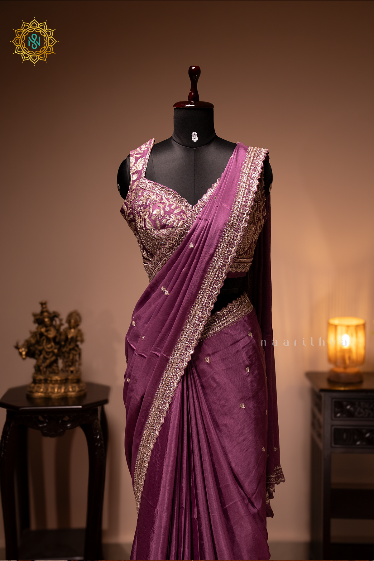 LAVENDER - CHINNON DESIGNER WEAR WITH READYMADE BLOUSE