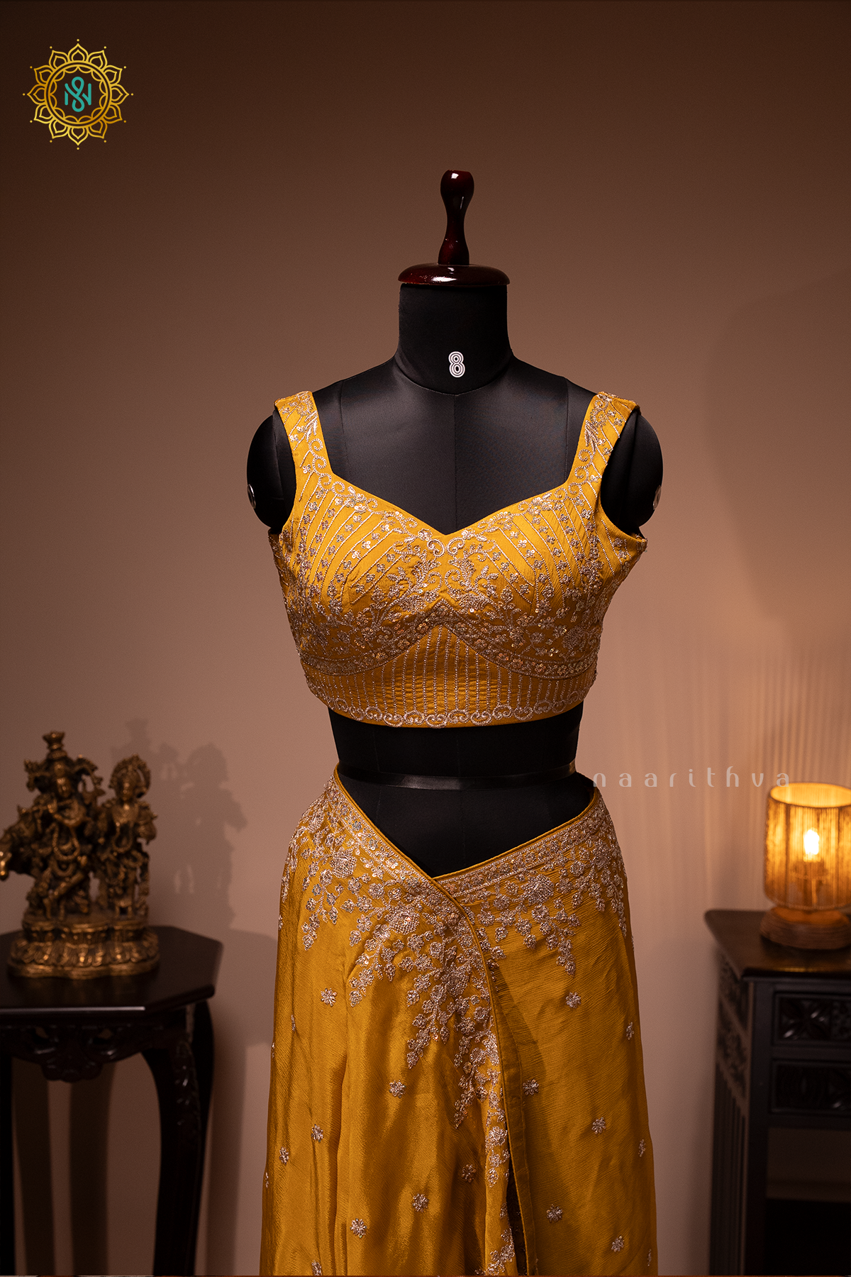MUSTARD - CHINNON DESIGNER WEAR WITH READYMADE BLOUSE