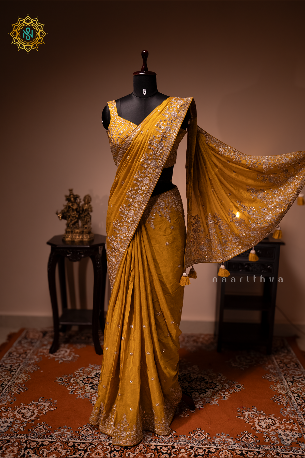 MUSTARD - CHINNON DESIGNER WEAR WITH READYMADE BLOUSE