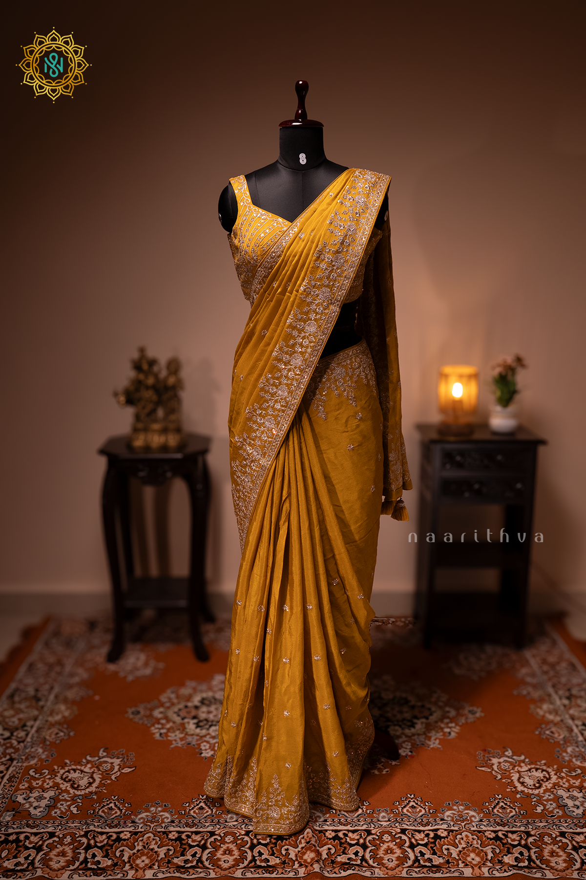 MUSTARD - CHINNON DESIGNER WEAR WITH READYMADE BLOUSE