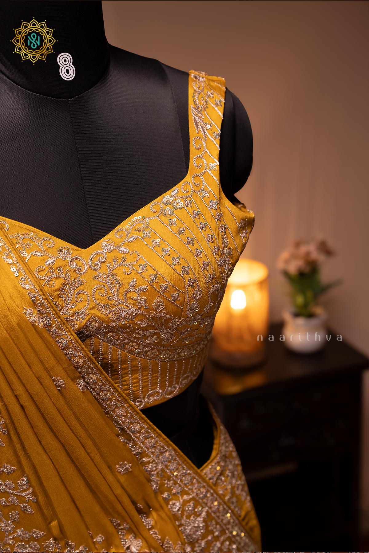 MUSTARD - CHINNON DESIGNER WEAR WITH READYMADE BLOUSE