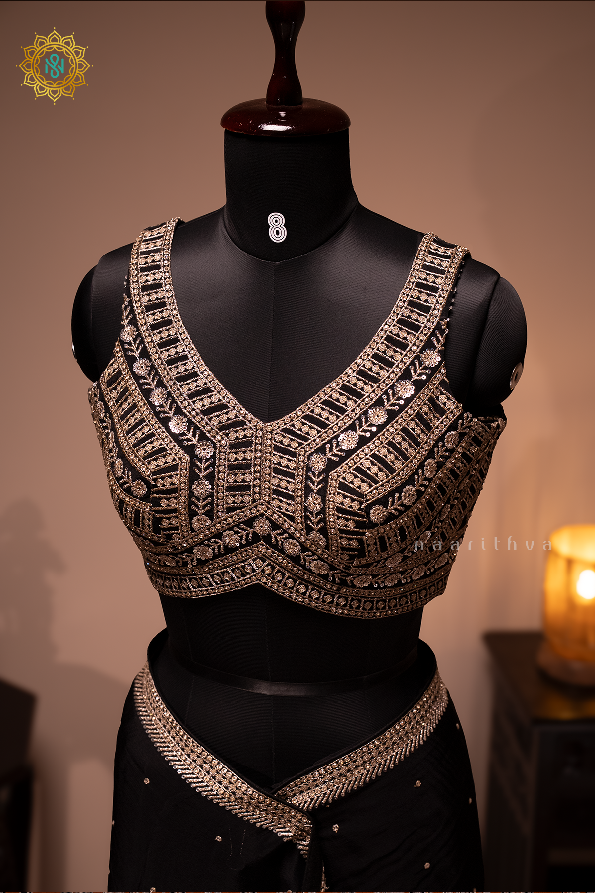 BLACK - CHINNON DESIGNER WEAR WITH READYMADE BLOUSE